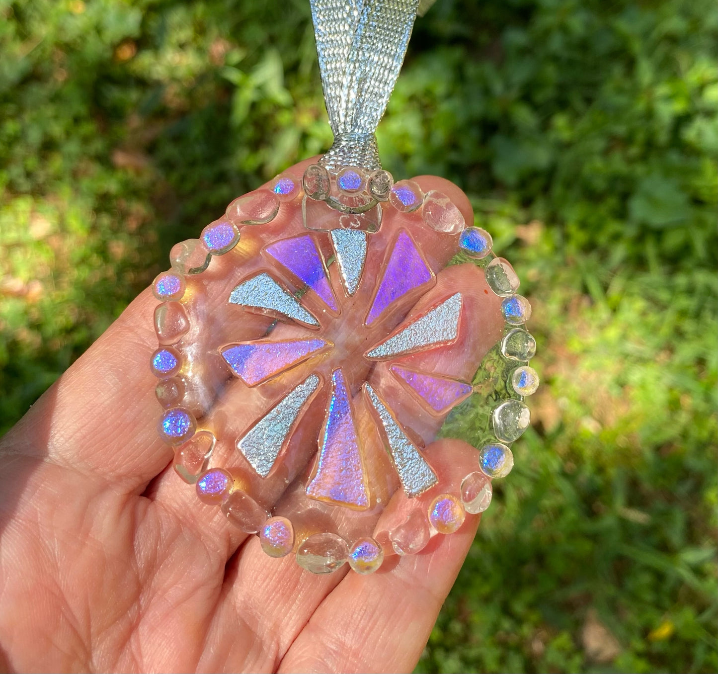 Three (3) Pinwheel Abstract Ornaments in Dichroic