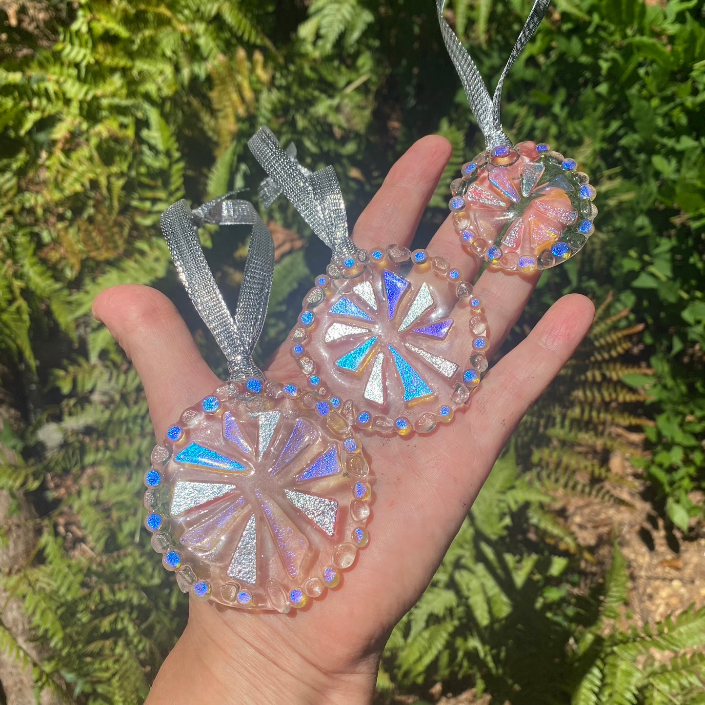 Three (3) Pinwheel Abstract Ornaments in Dichroic