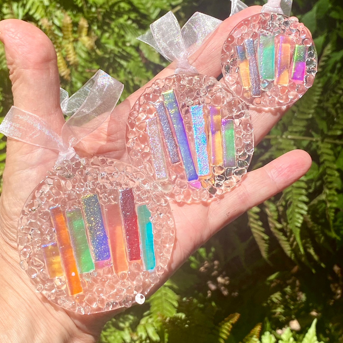 Three (3) Circle Abstract Ornaments in Dichroic