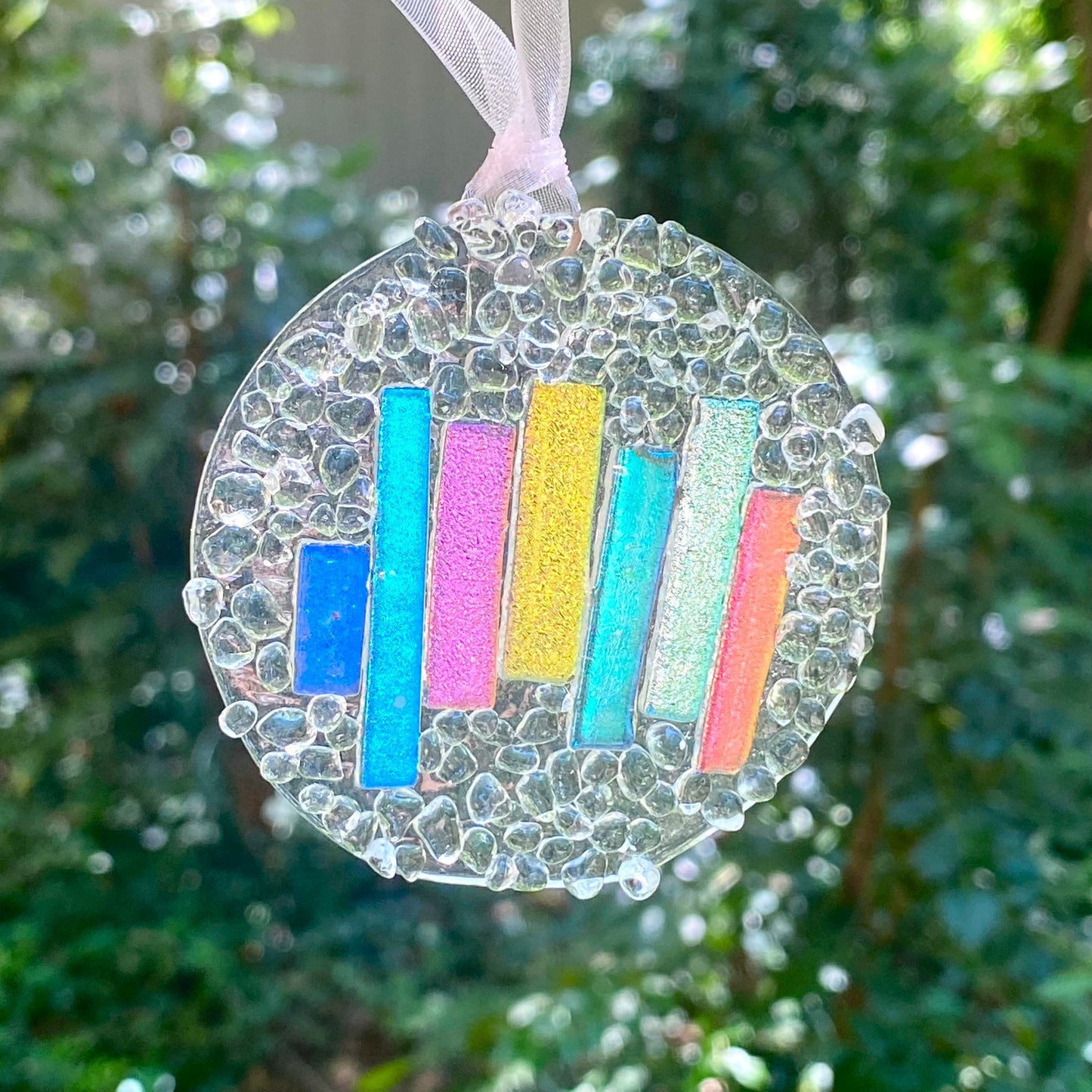 Three (3) Circle Abstract Ornaments in Dichroic