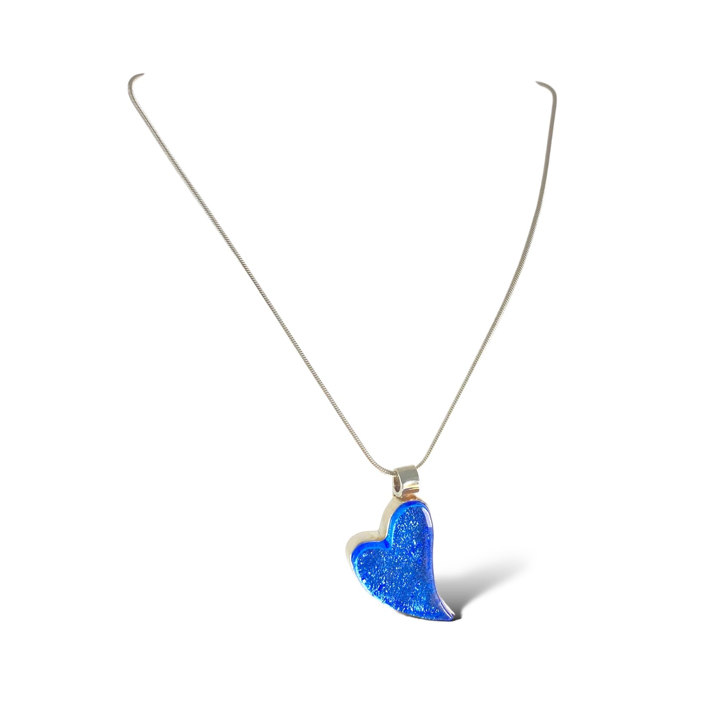 Large Curved Heart Necklace in Sapphire