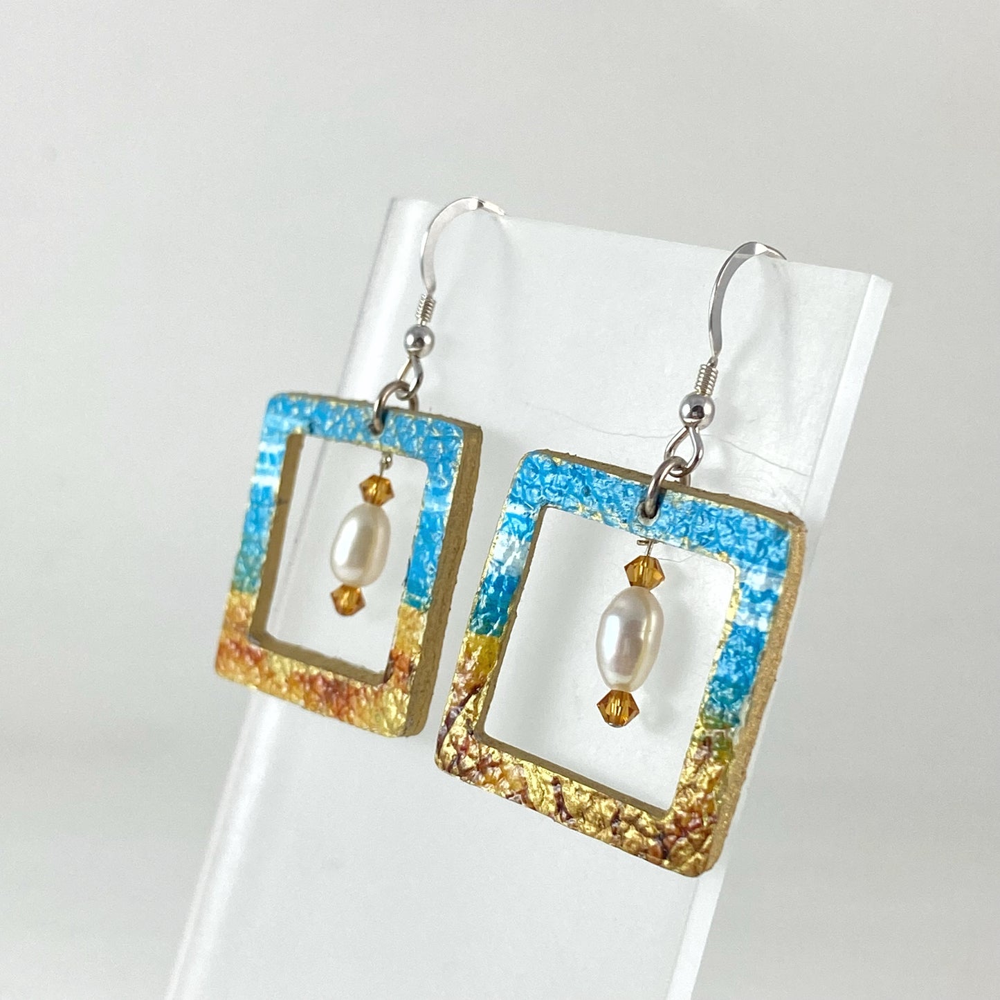 Square Beach Earrings with Pearls