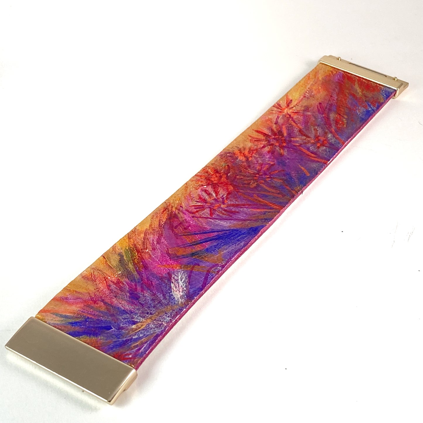 Purple, Red and Gold Leather Cuff