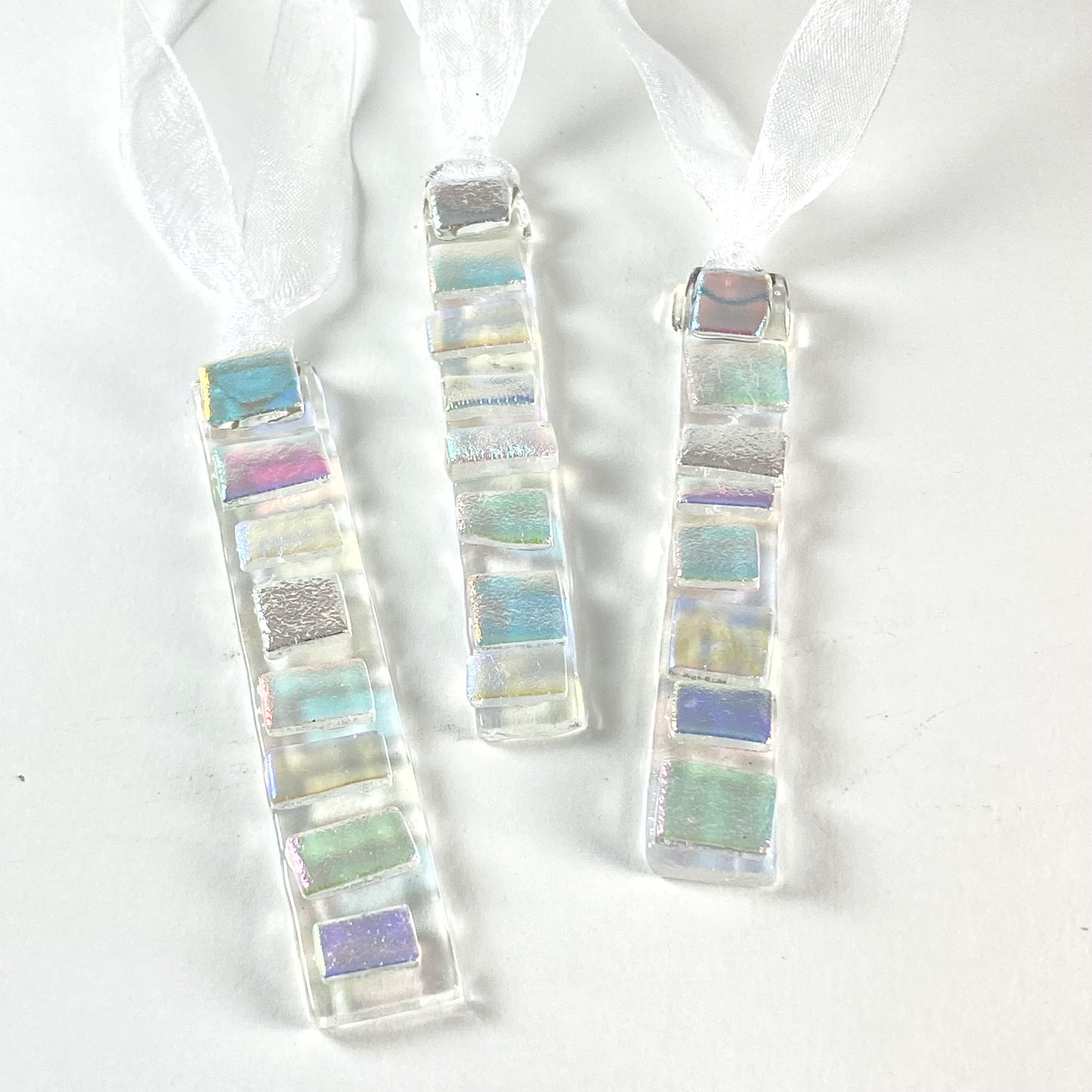 Three (3) RECTANGLE Ornaments in Dichroic Mix