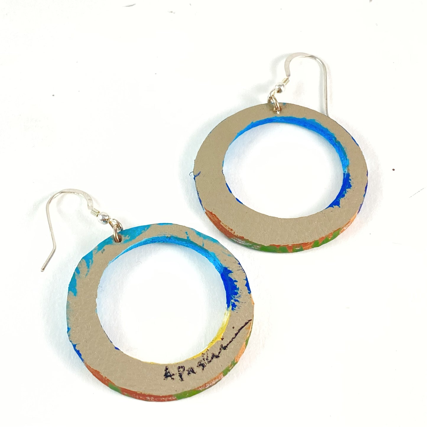 Beach Scene Circle Earrings