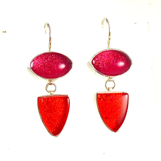 Small Double Drop Earrings in Watermelon and Sangria
