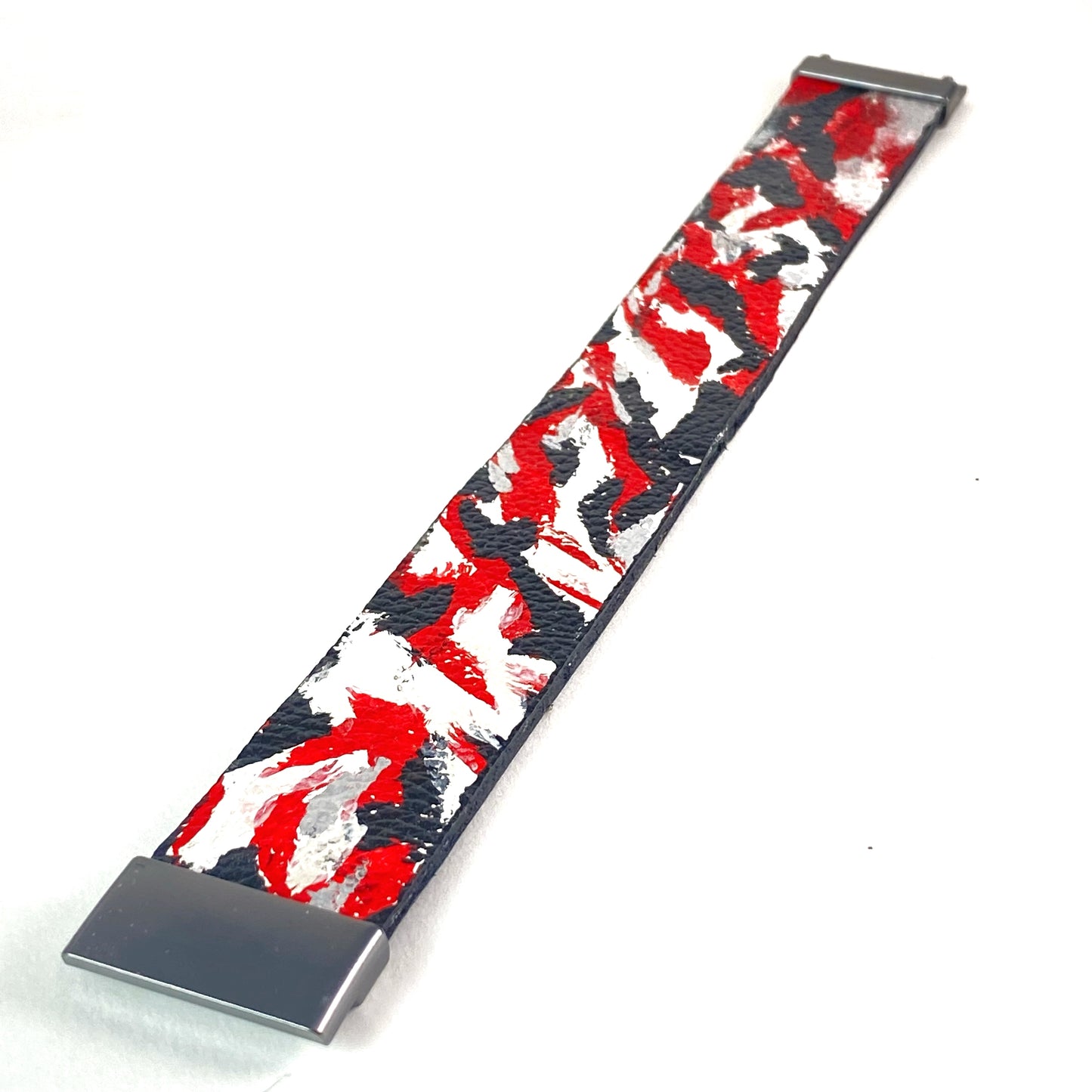 One Inch Red and Black Leather Cuff
