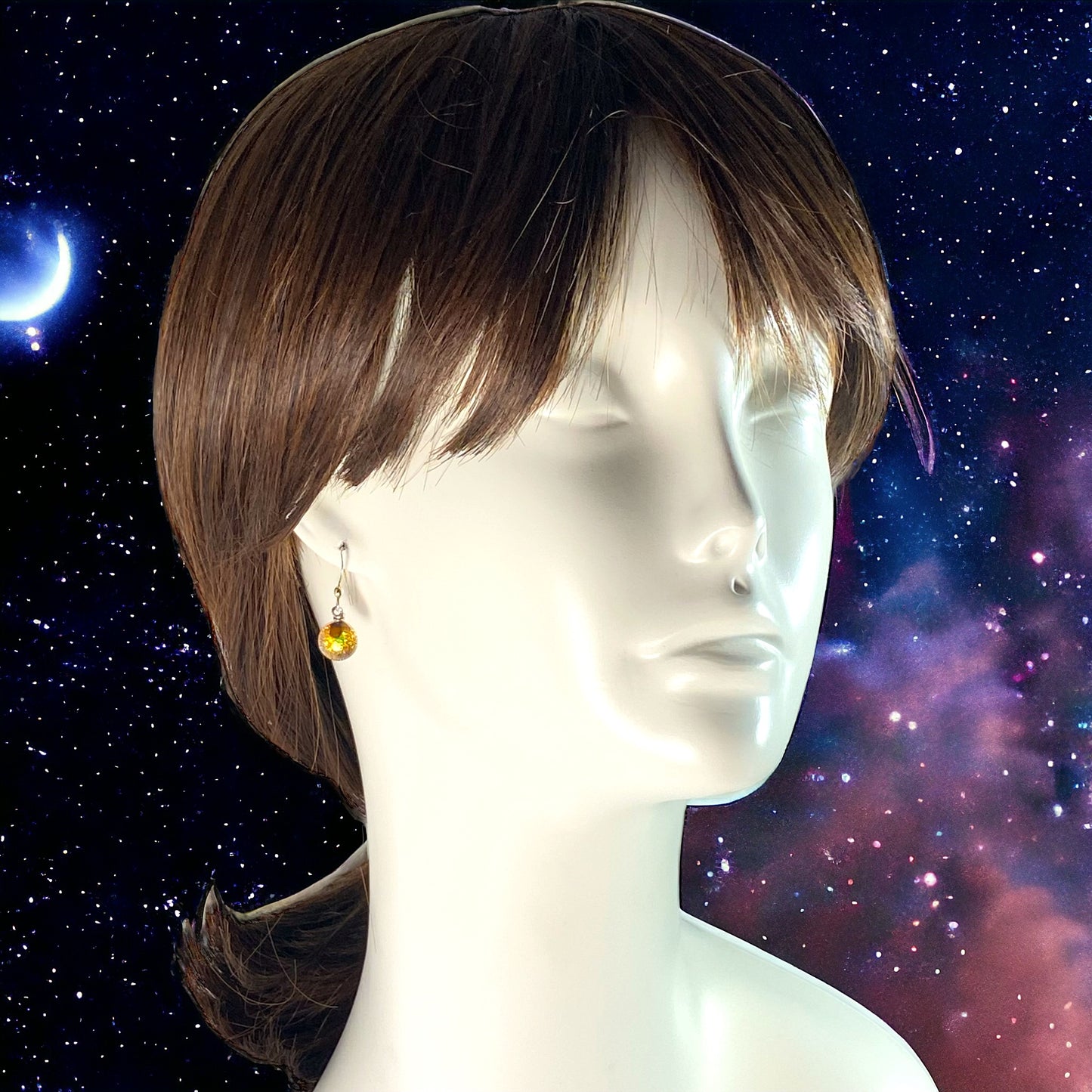 Space Ball Earrings in Amber Gold