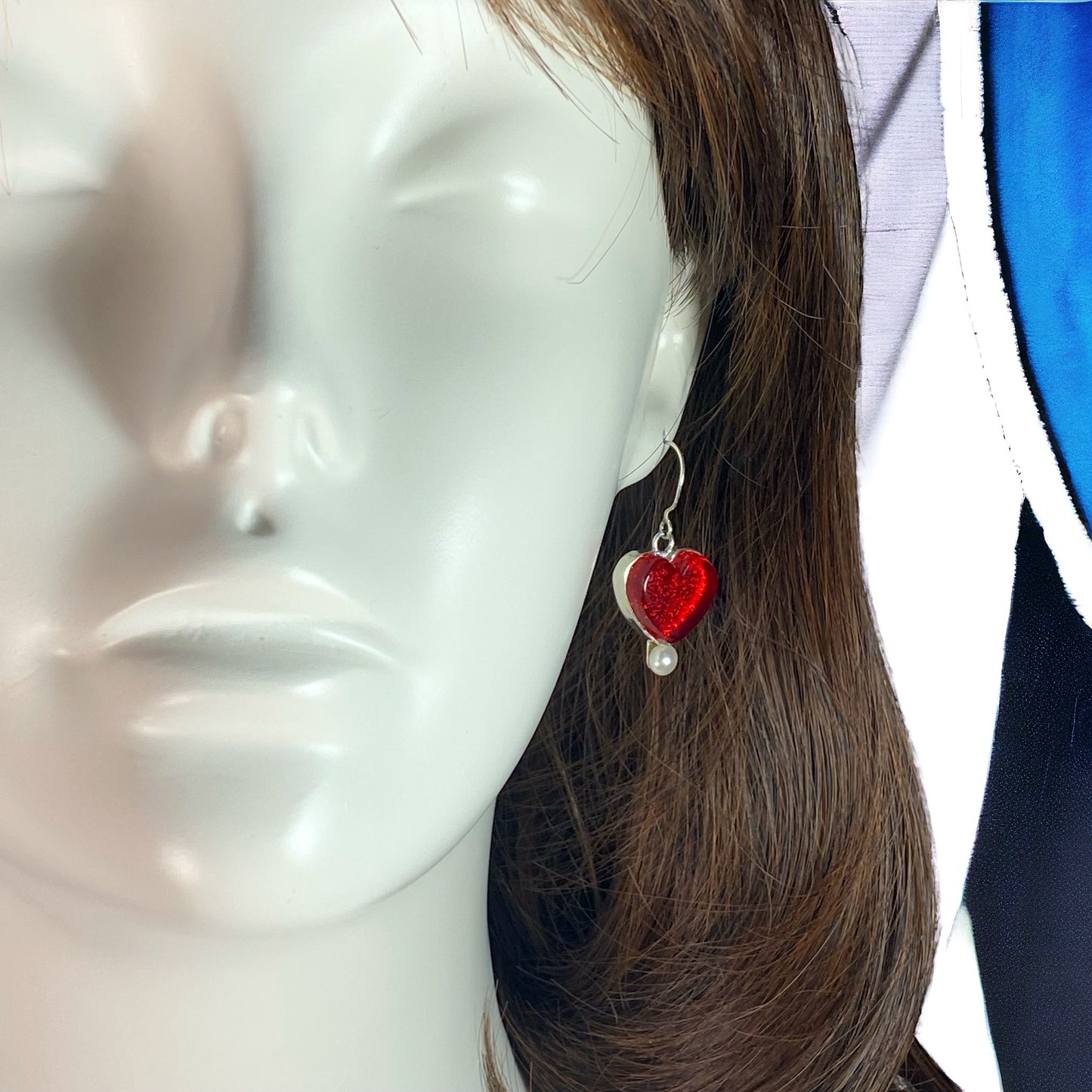 Heart Earrings with Pearl in Cherry