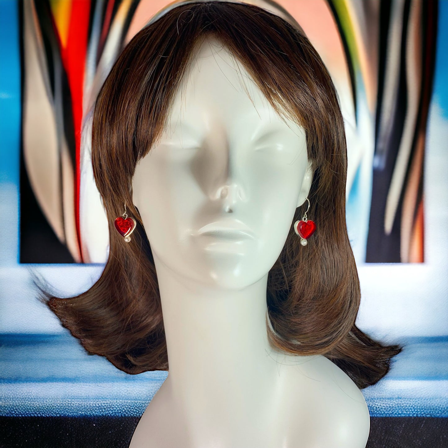 Heart Earrings with Pearl in Cherry