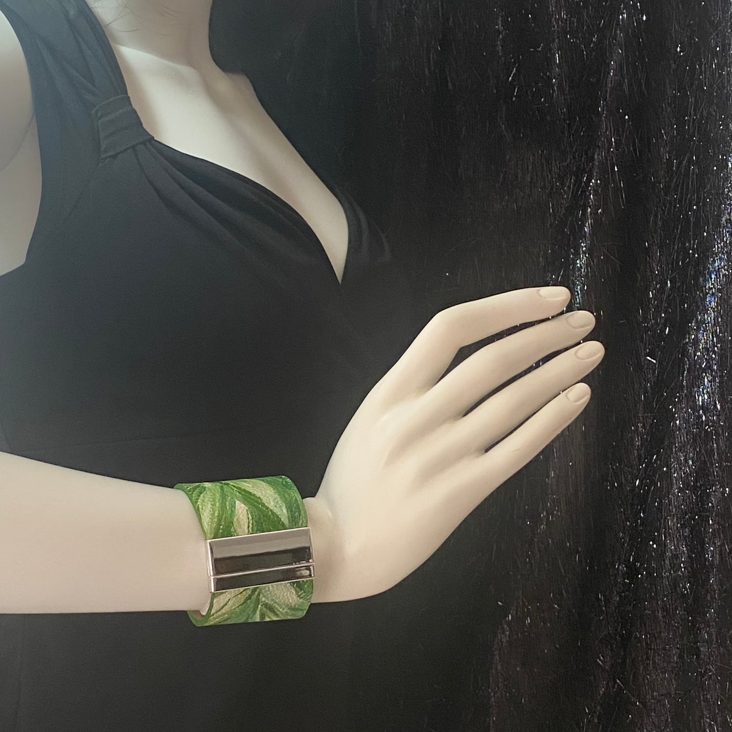 Green Leaves Leather Cuff