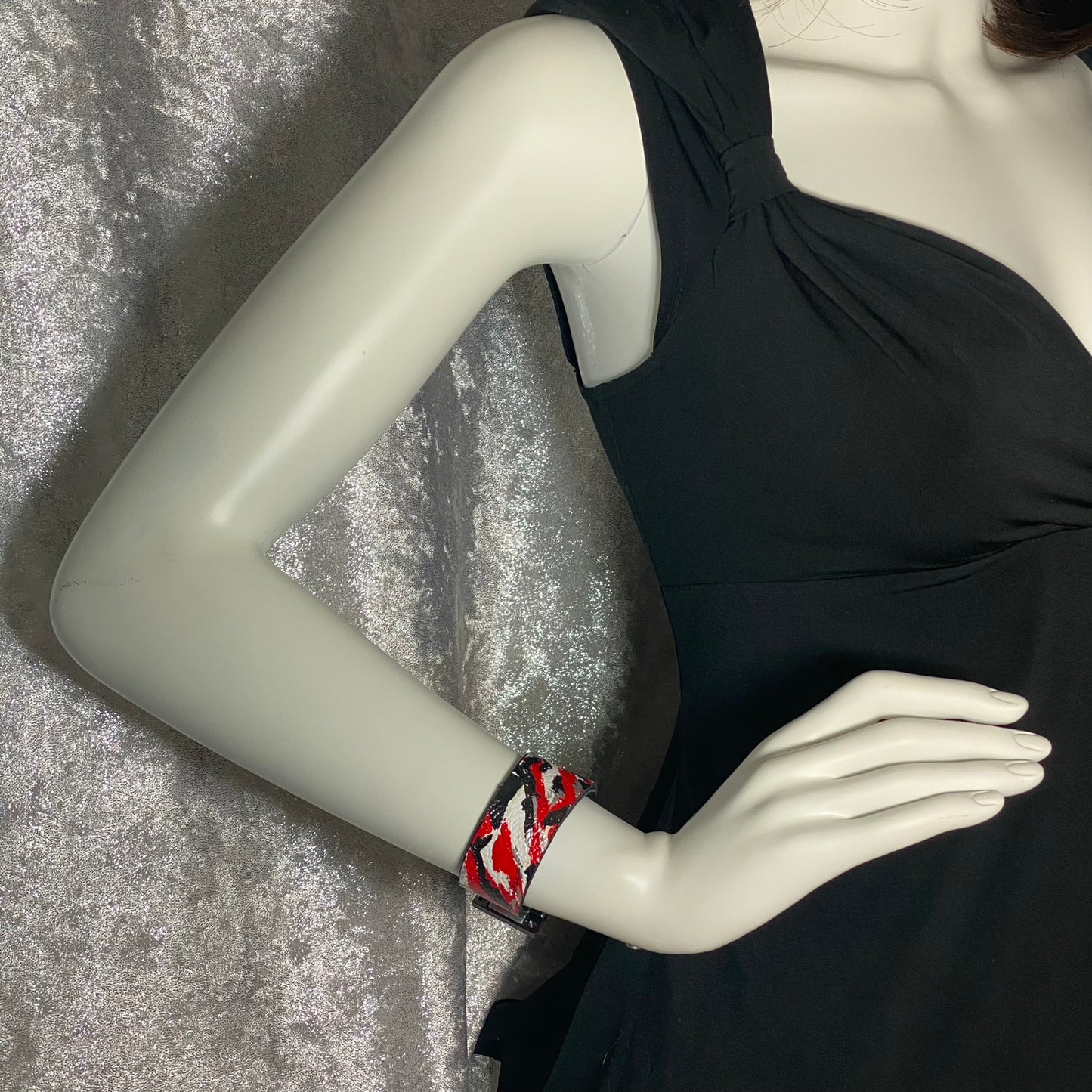 One Inch Red and Black Leather Cuff