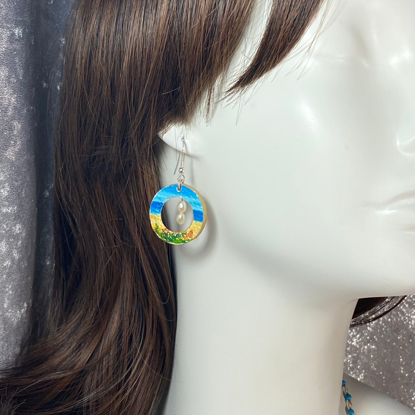 Circle Beach Earrings with Double Pearl
