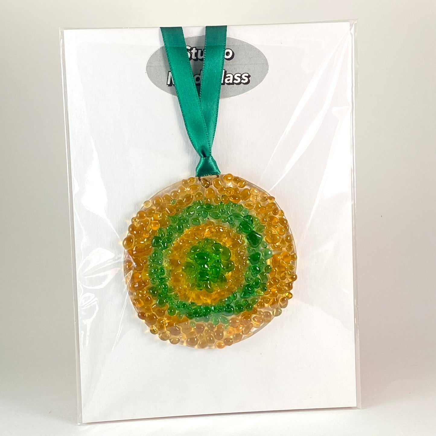 Bullseye Frit Ornament in Gold and Green