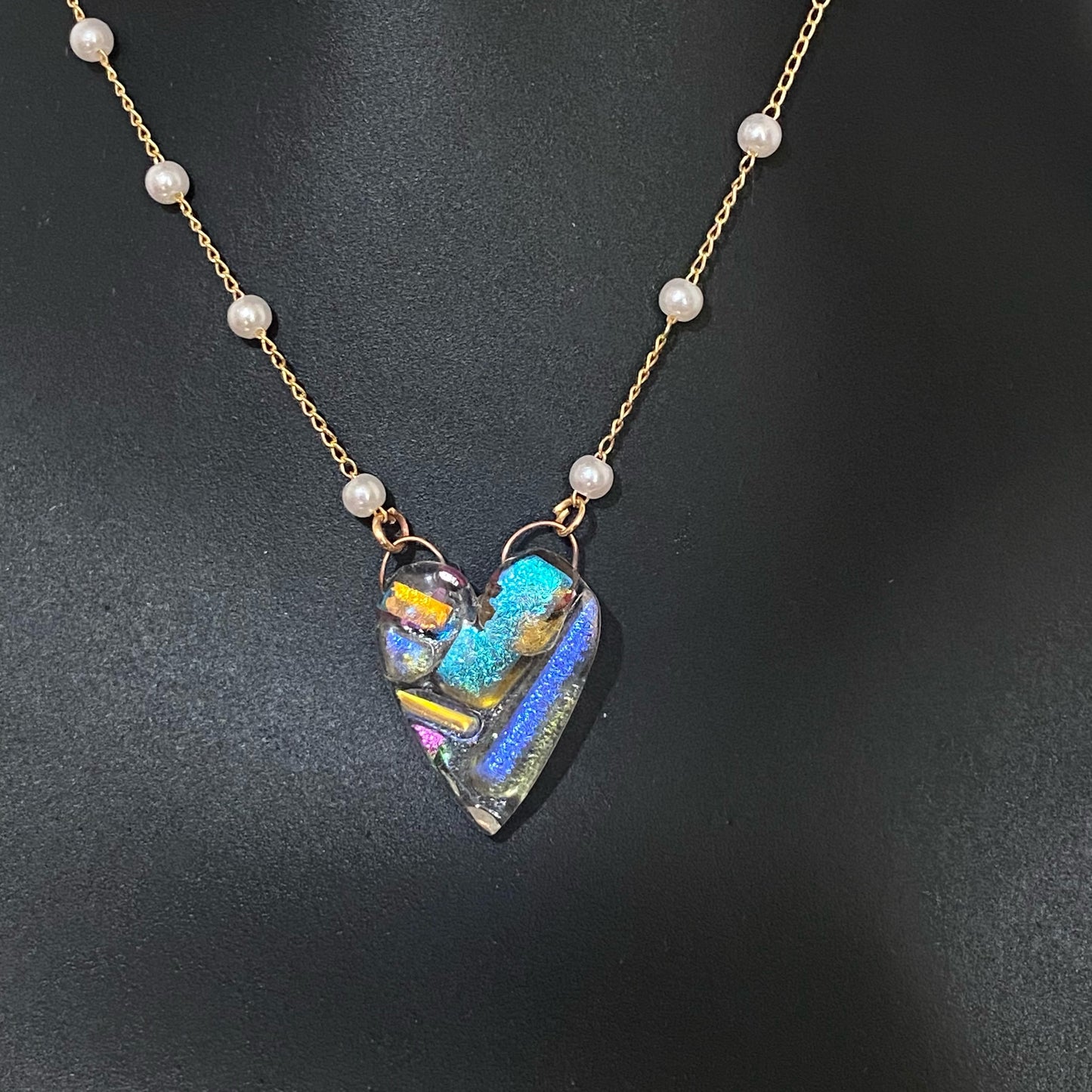 Dichroic Glass Heart Necklace (f)