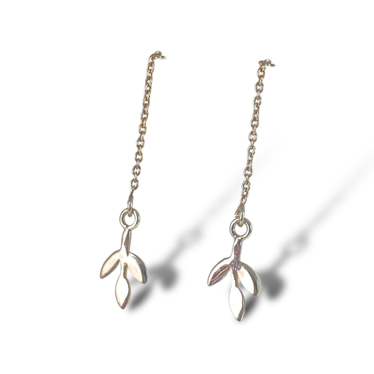 Silver Leaf Threader Earrings