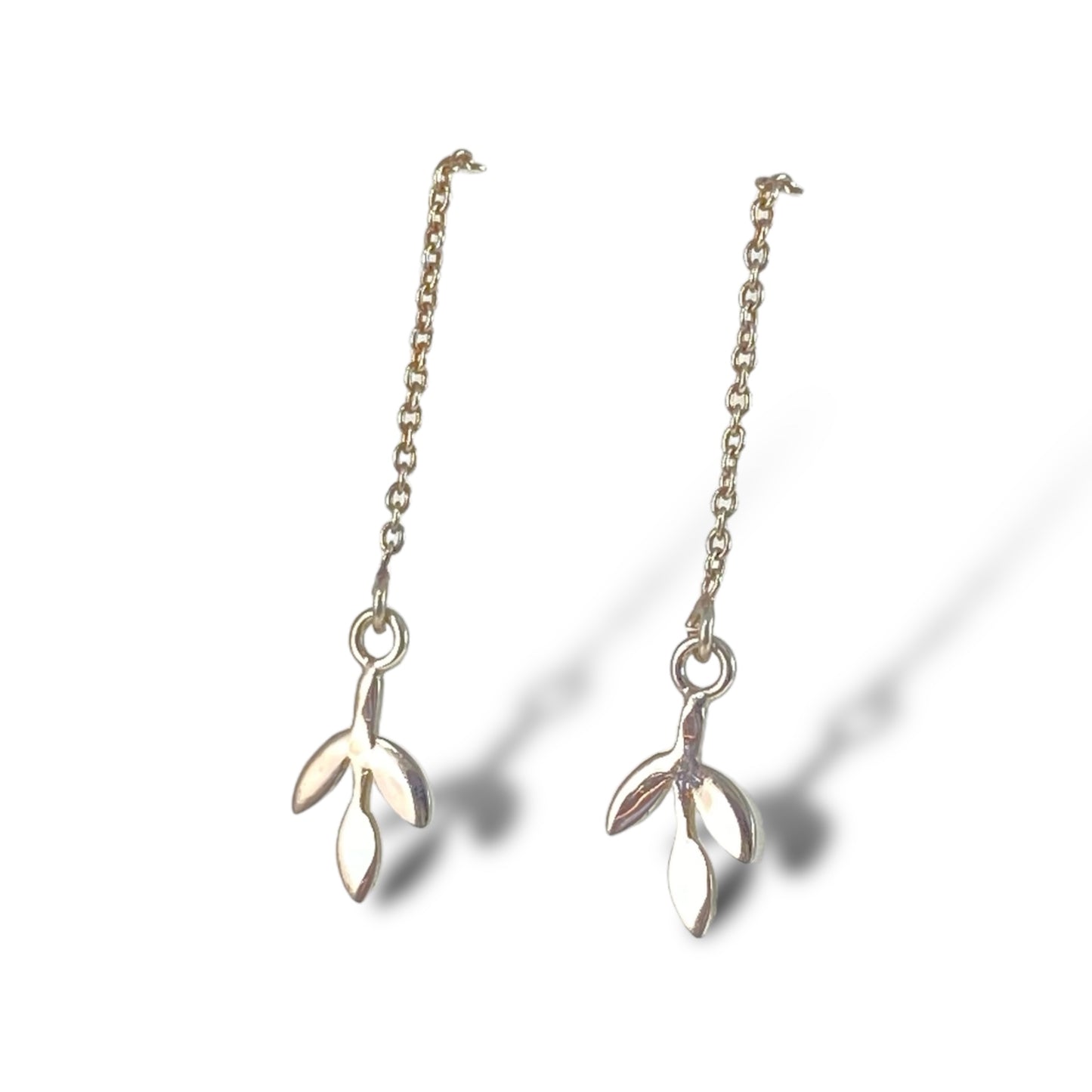 Silver Leaf Threader Earrings