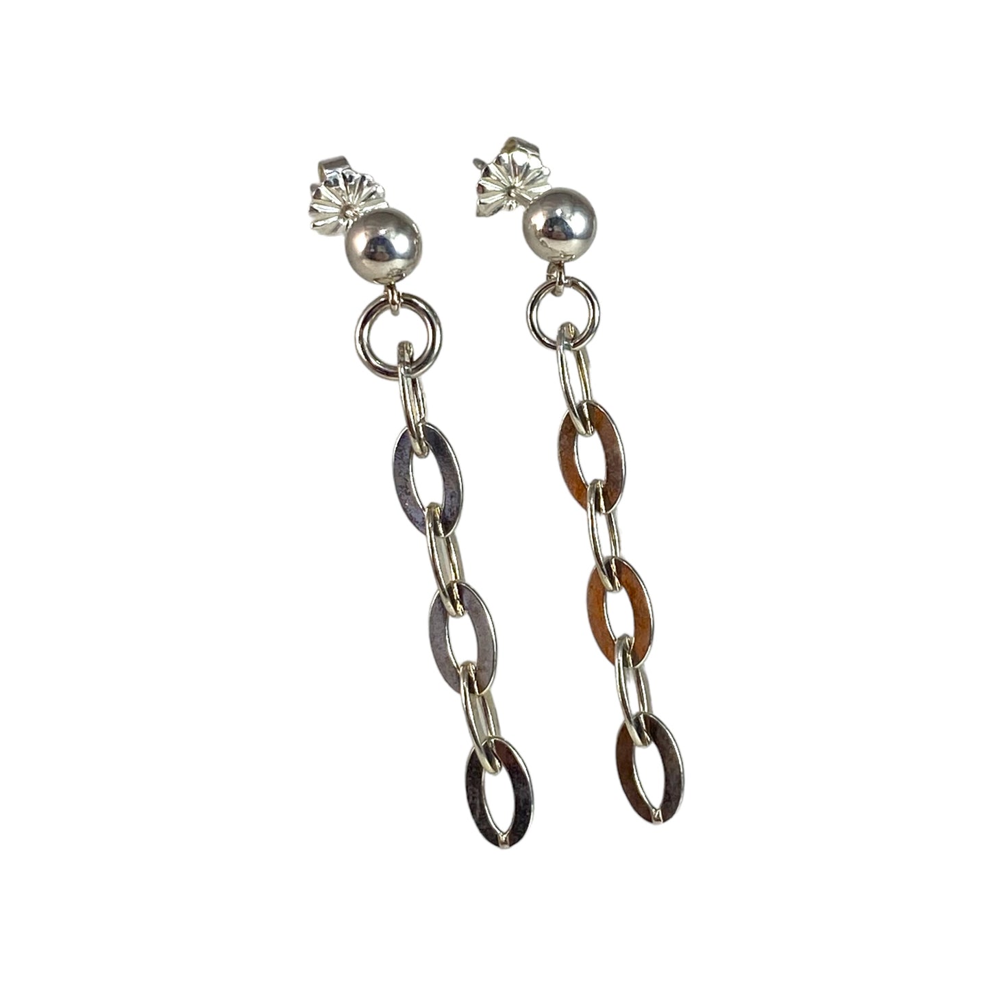 Oval Flat Linked Chain Ball Post Earrings