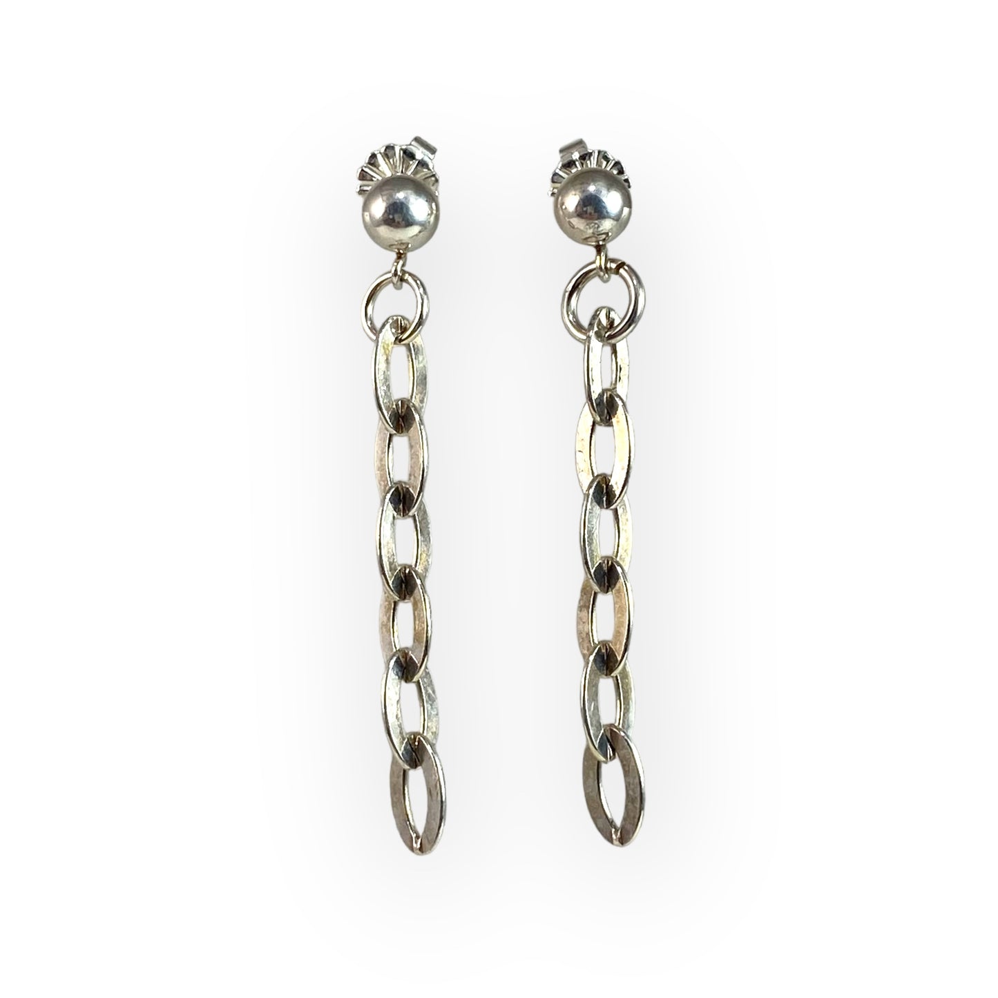 Oval Flat Linked Chain Ball Post Earrings