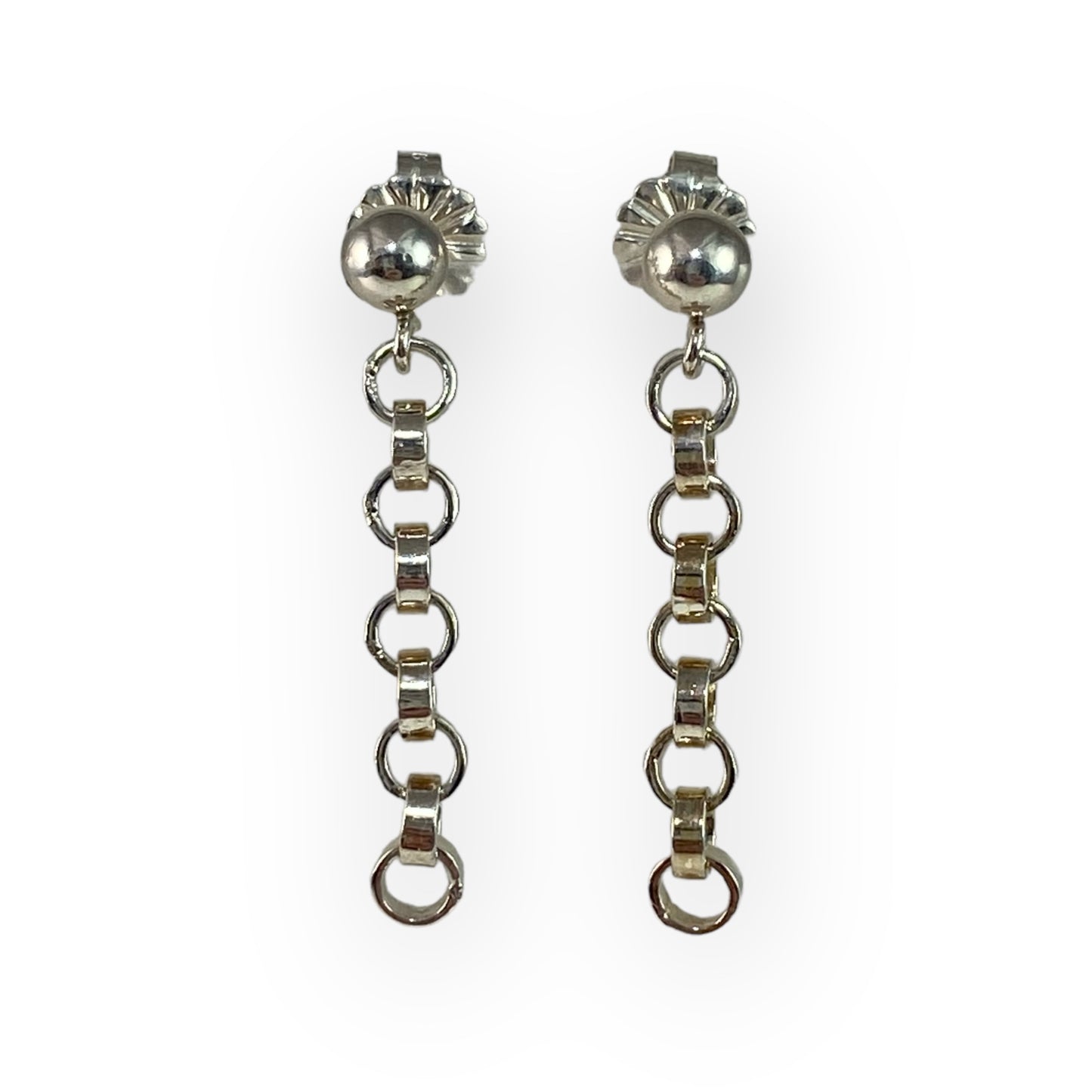 Open Circle Flat Chain Ball Post Earrings