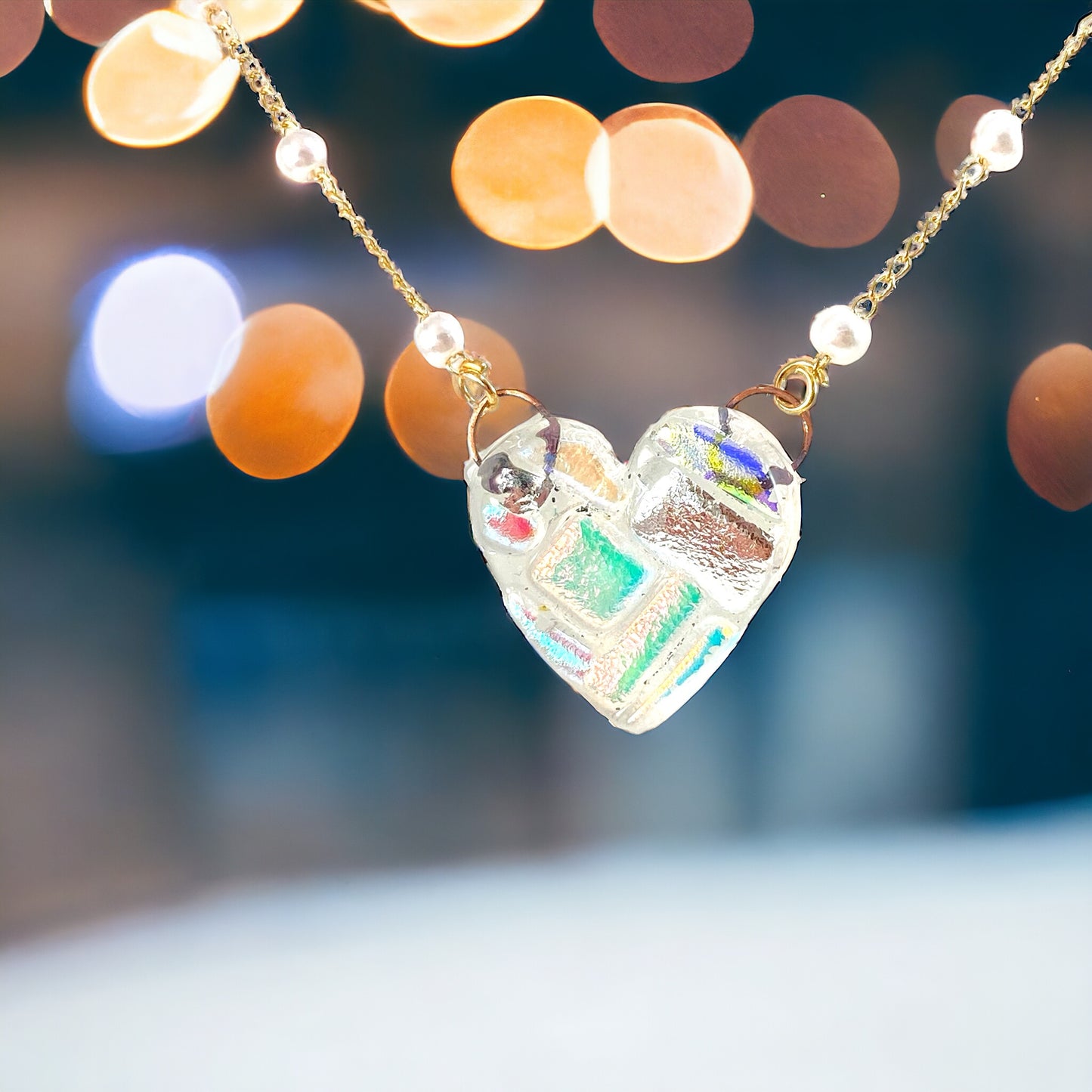 Dichroic Glass Heart Necklace (e)
