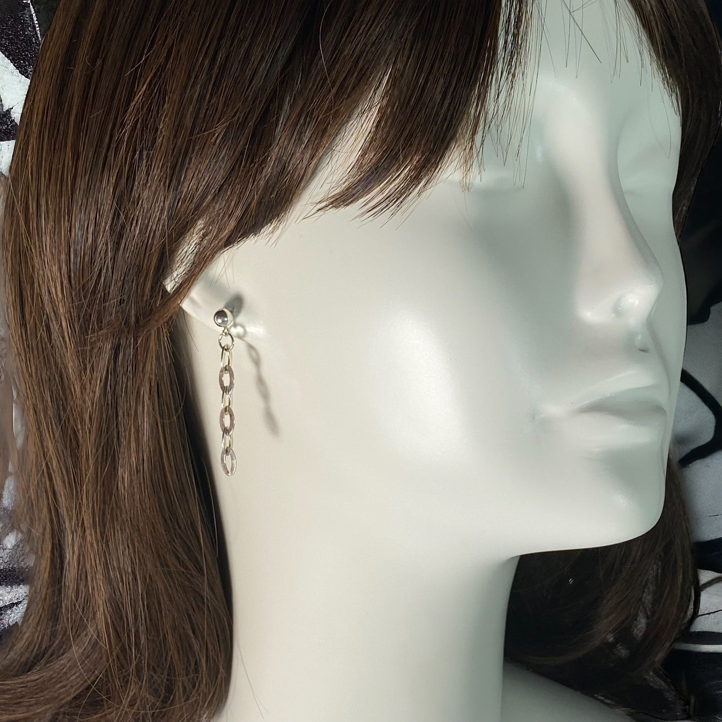 Oval Flat Linked Chain Ball Post Earrings
