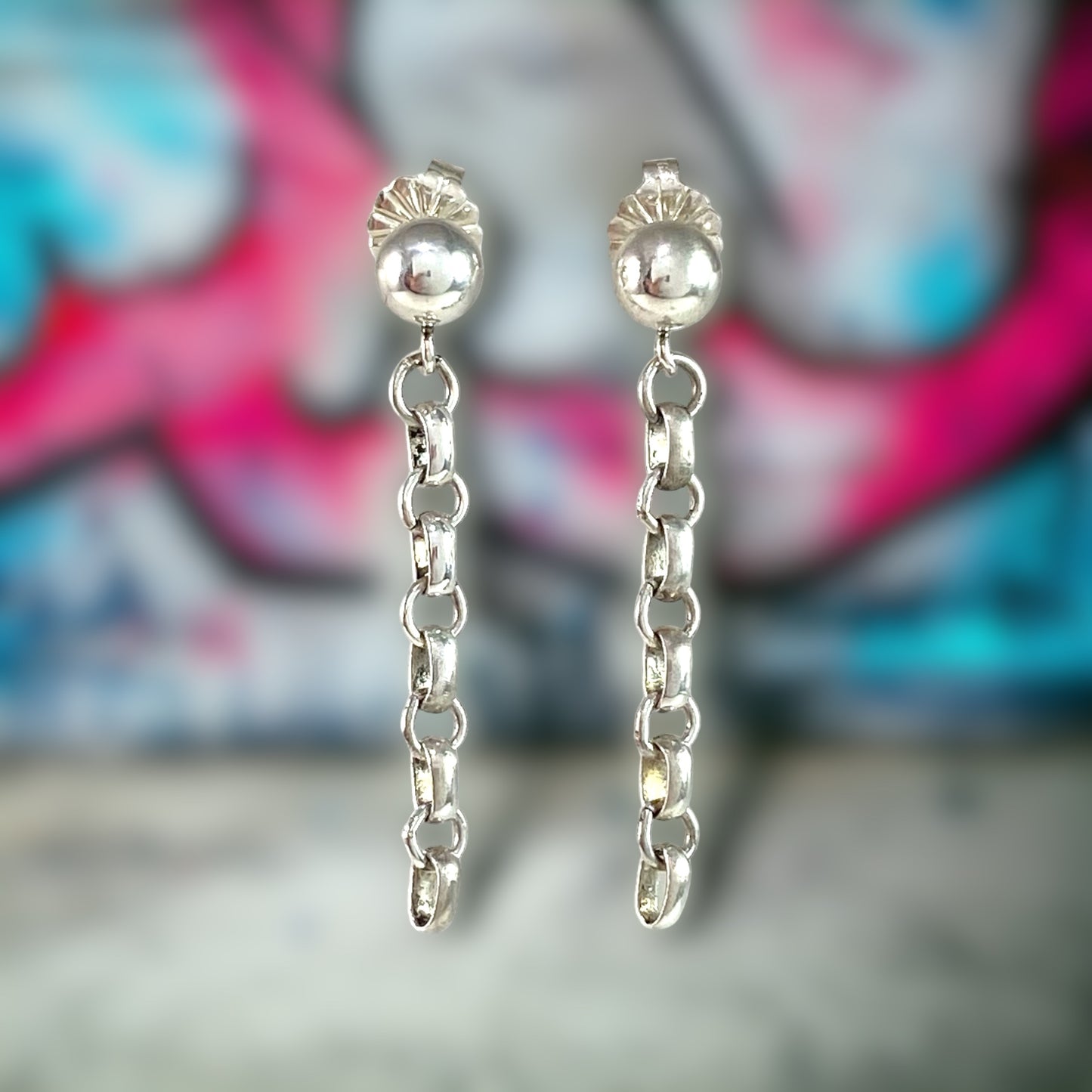 Small Rolo Linked Chain Ball Post Earrings