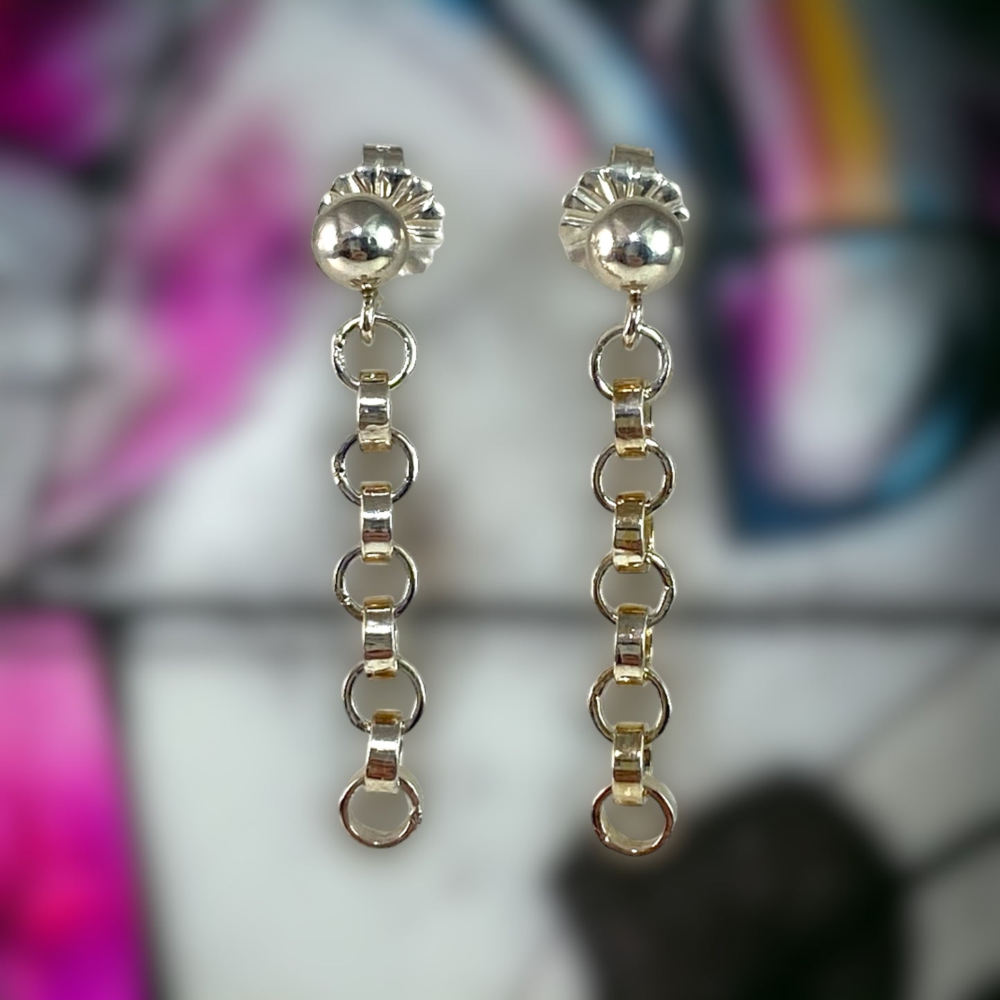 Open Circle Flat Chain Ball Post Earrings