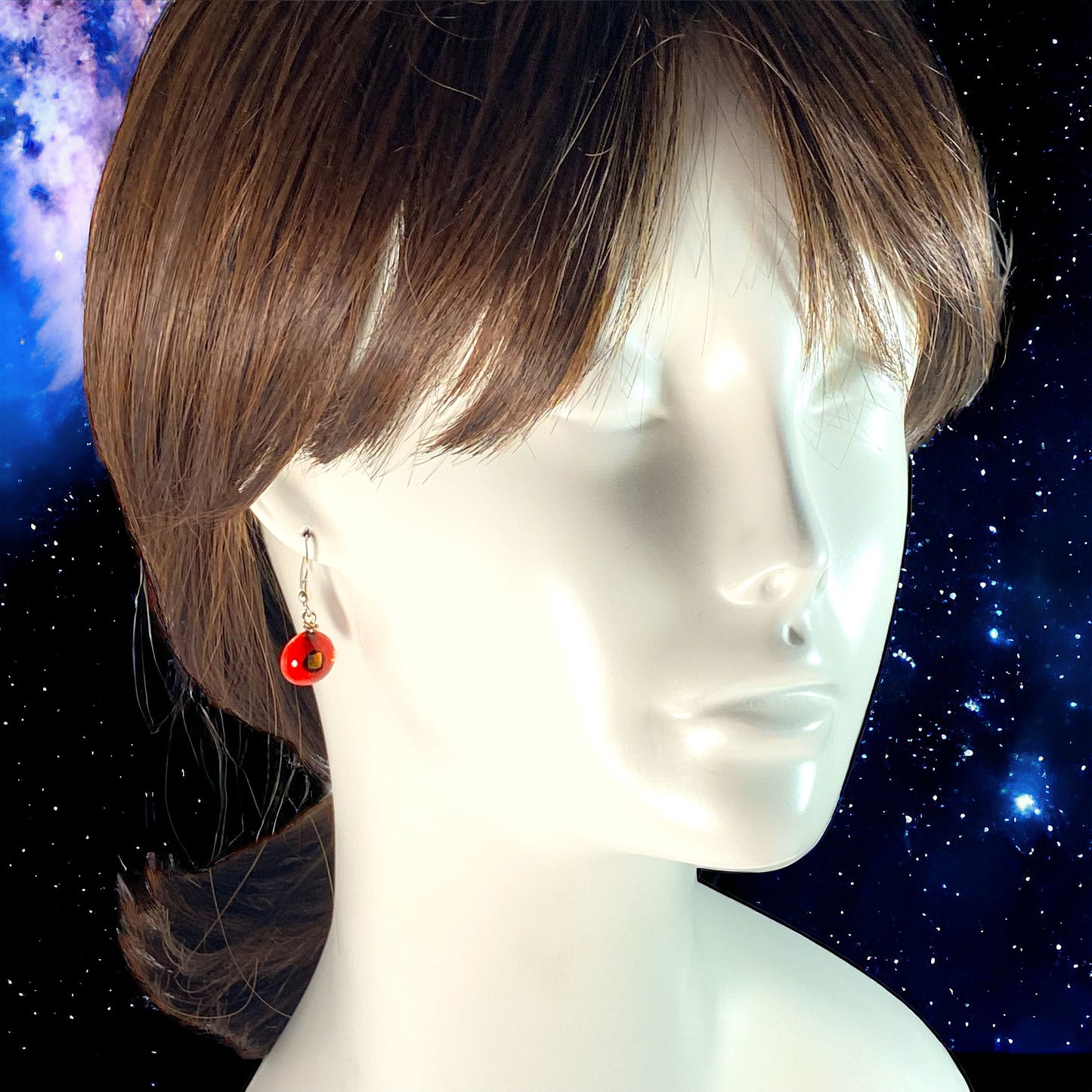 Space Ball Earrings in Sangria Orange