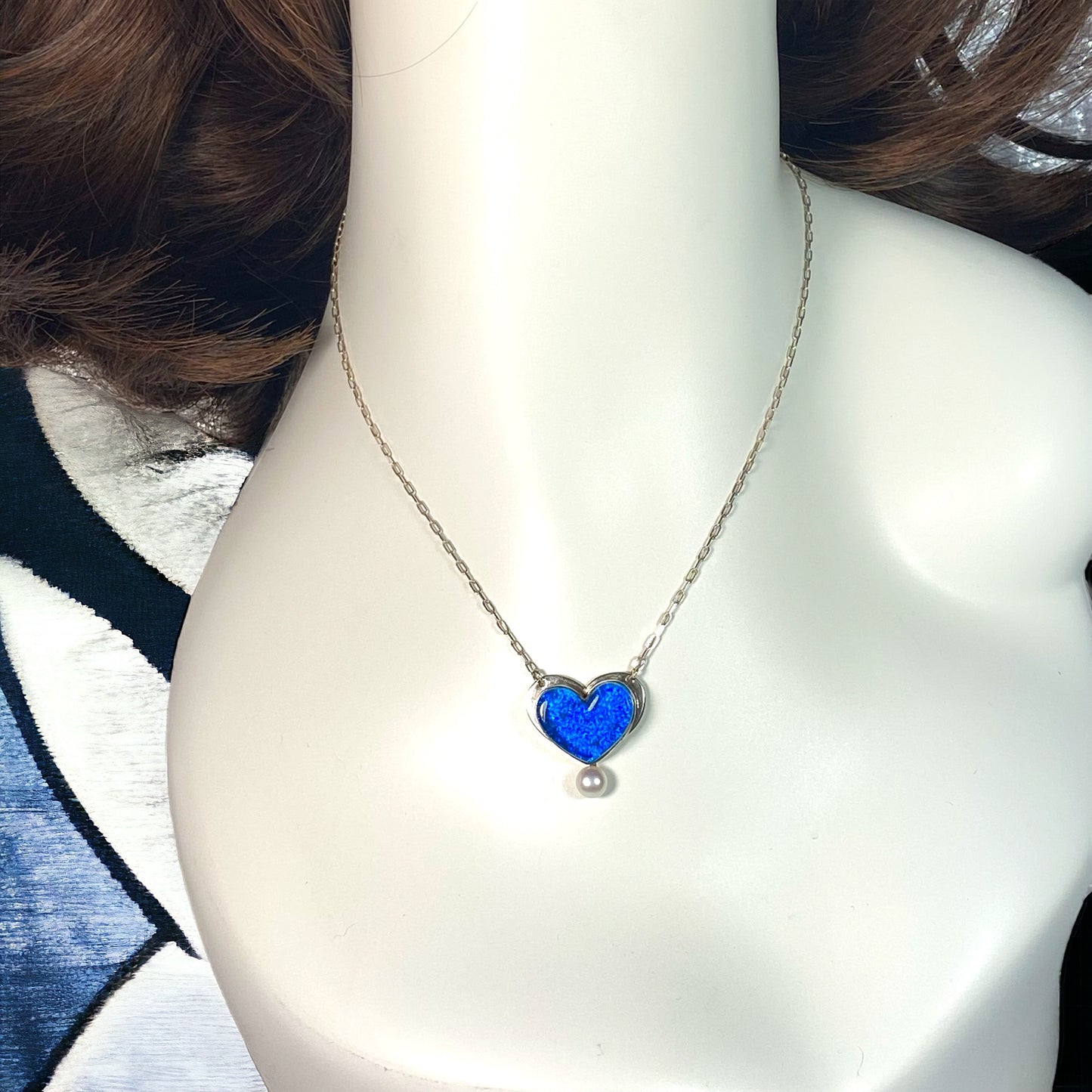 Heart Necklace with Pearl in Turquoise