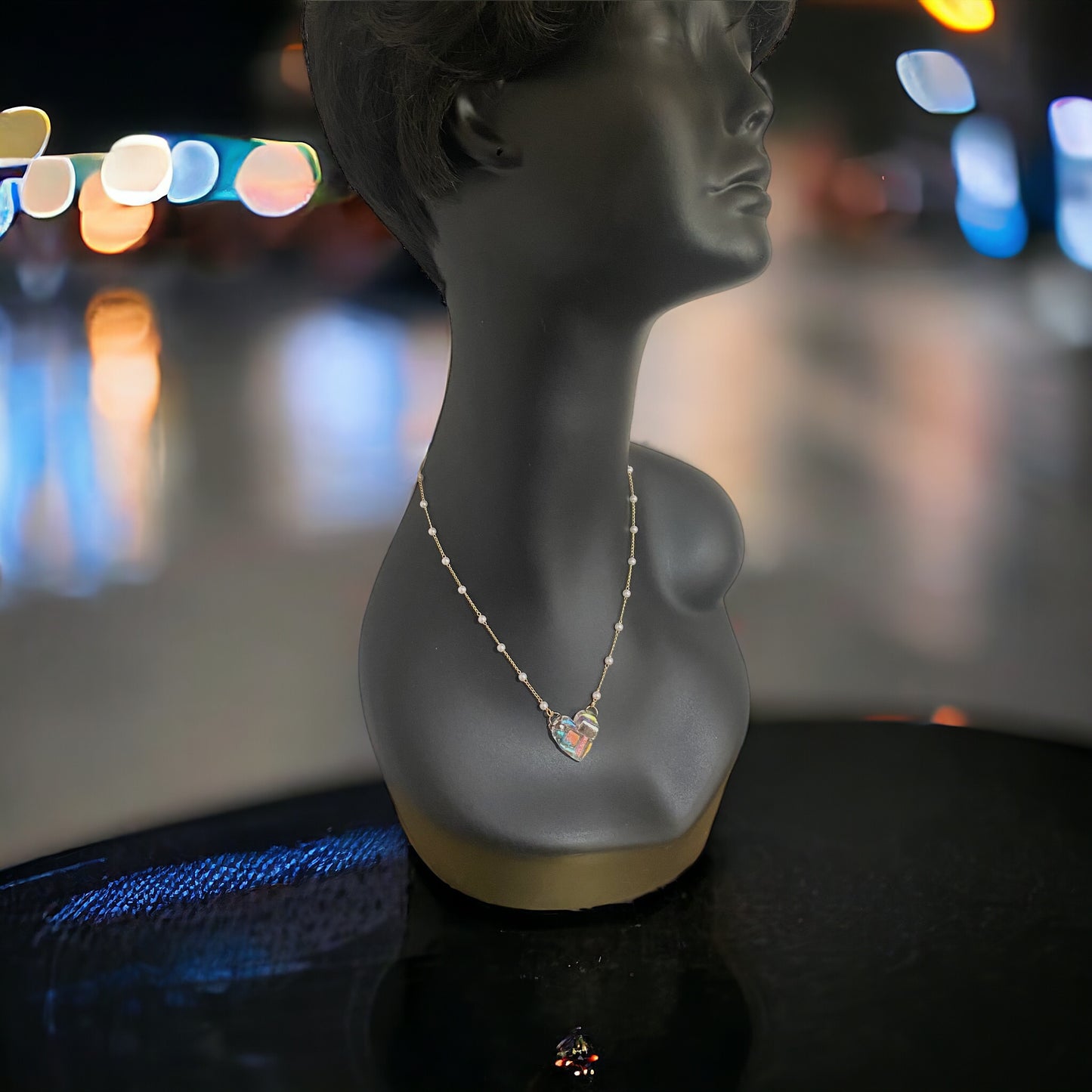 Dichroic Glass Heart Necklace (e)