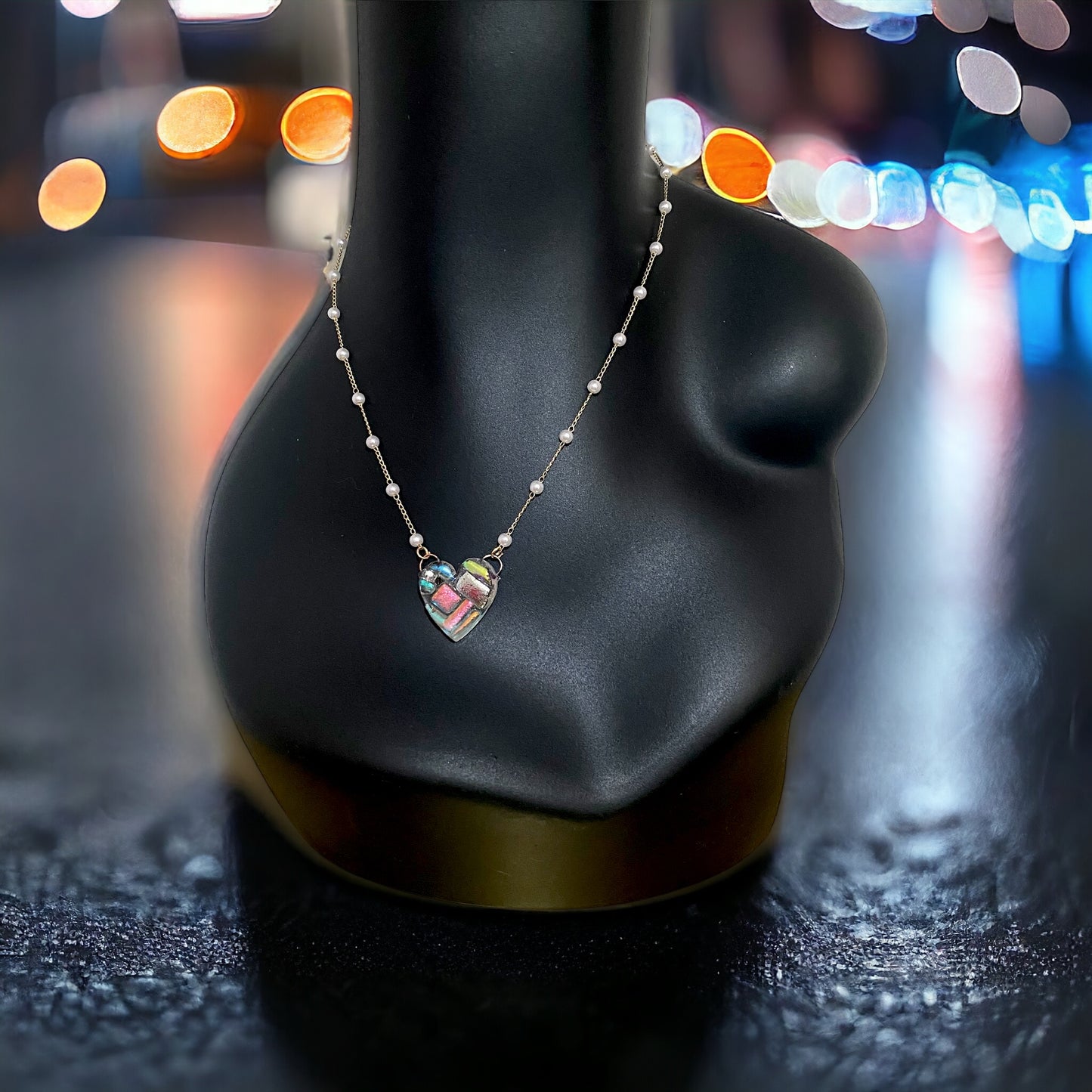 Dichroic Glass Heart Necklace (e)