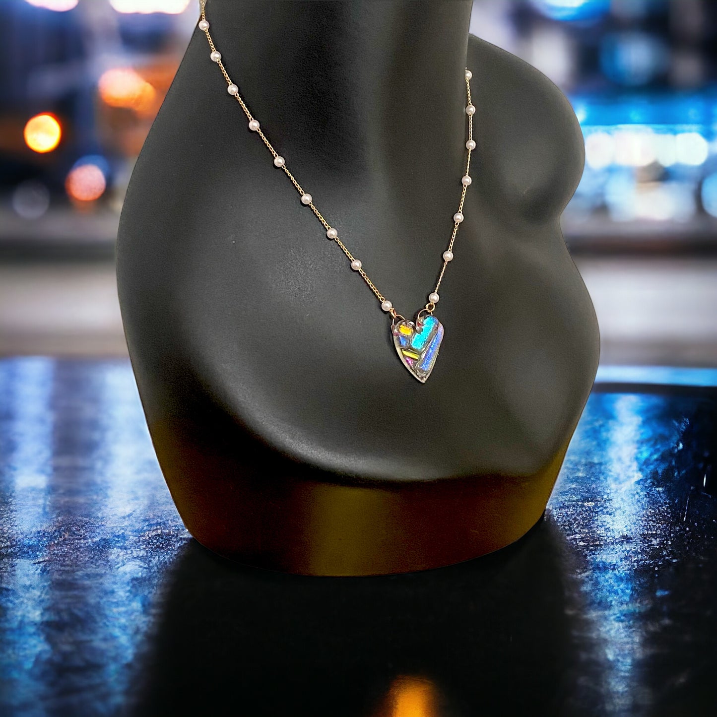 Dichroic Glass Heart Necklace (f)