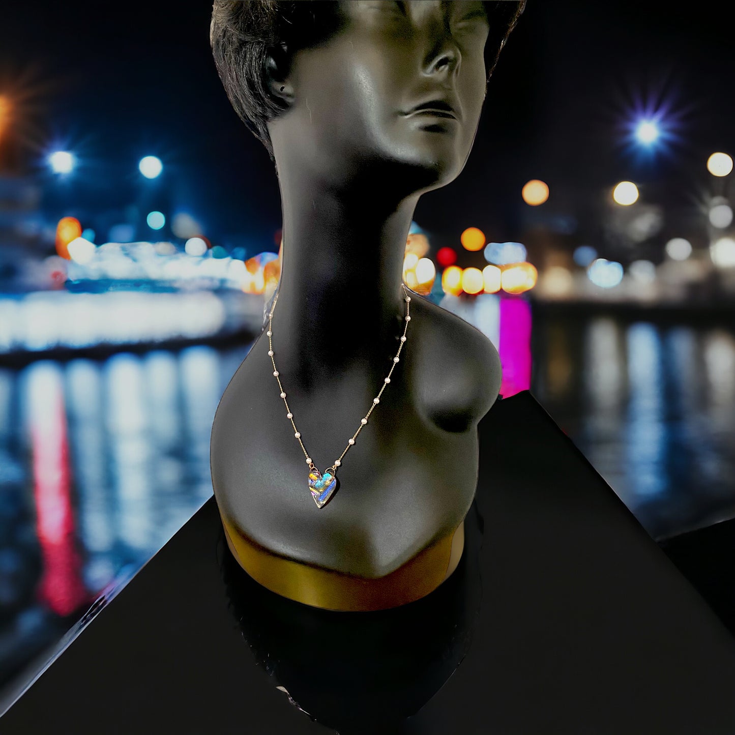 Dichroic Glass Heart Necklace (f)