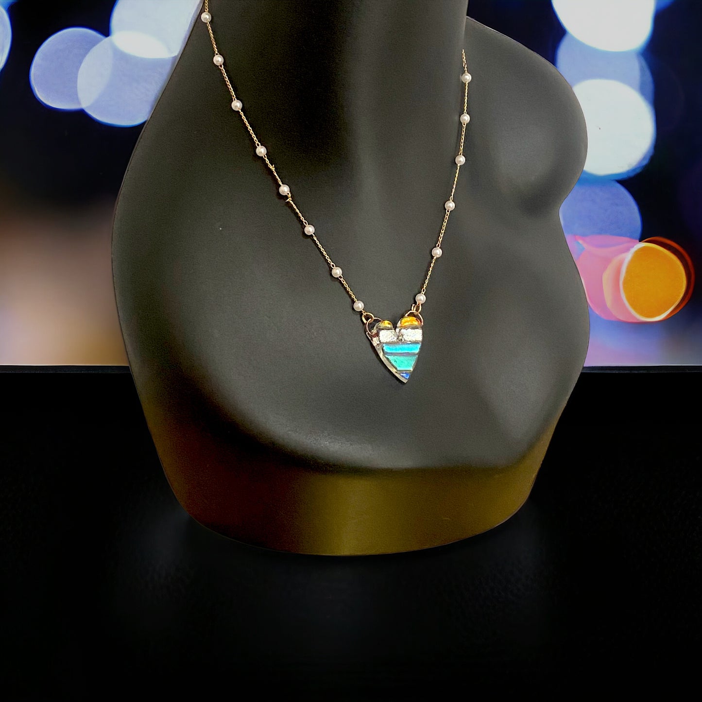 Dichroic Glass Heart Necklace (b)