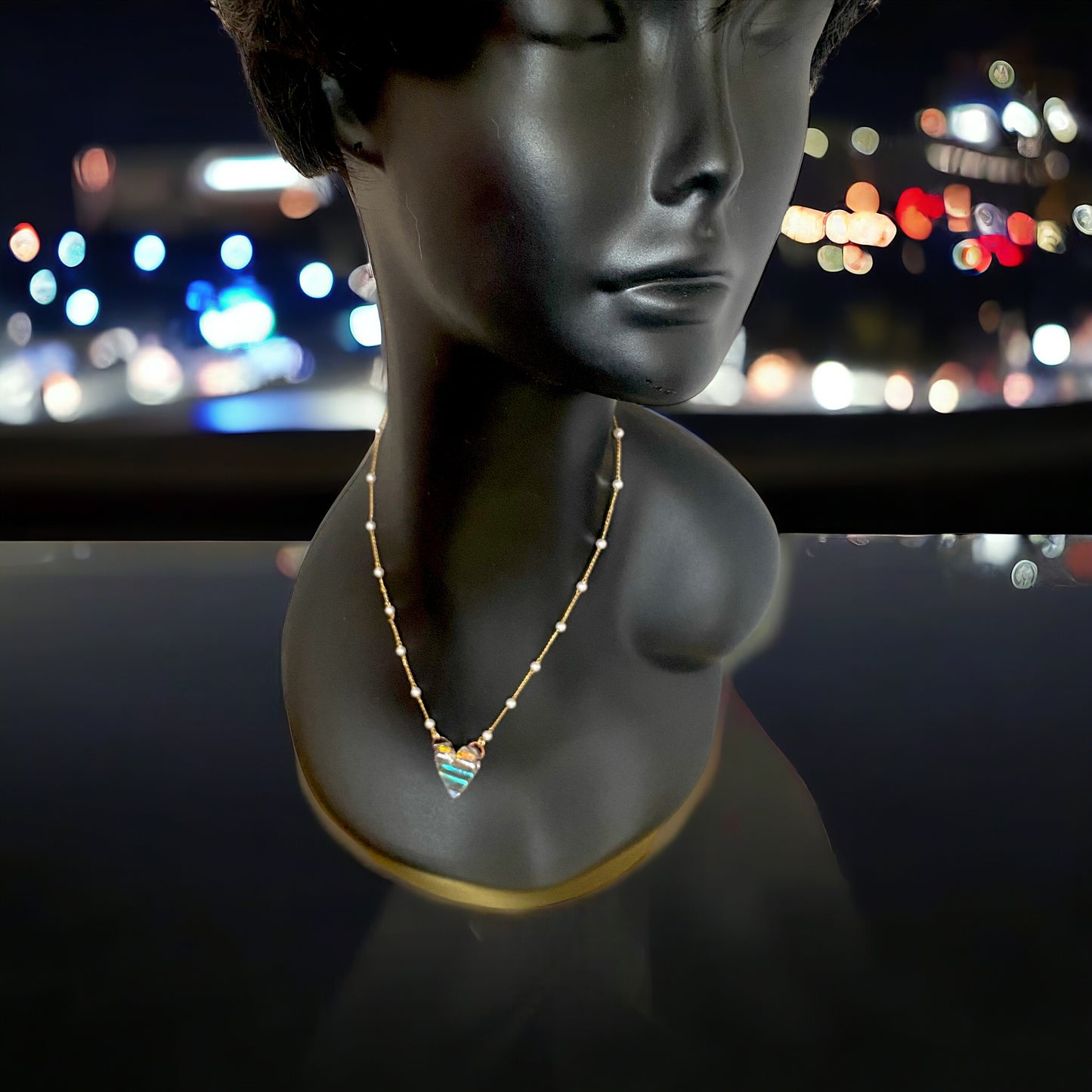 Dichroic Glass Heart Necklace (b)