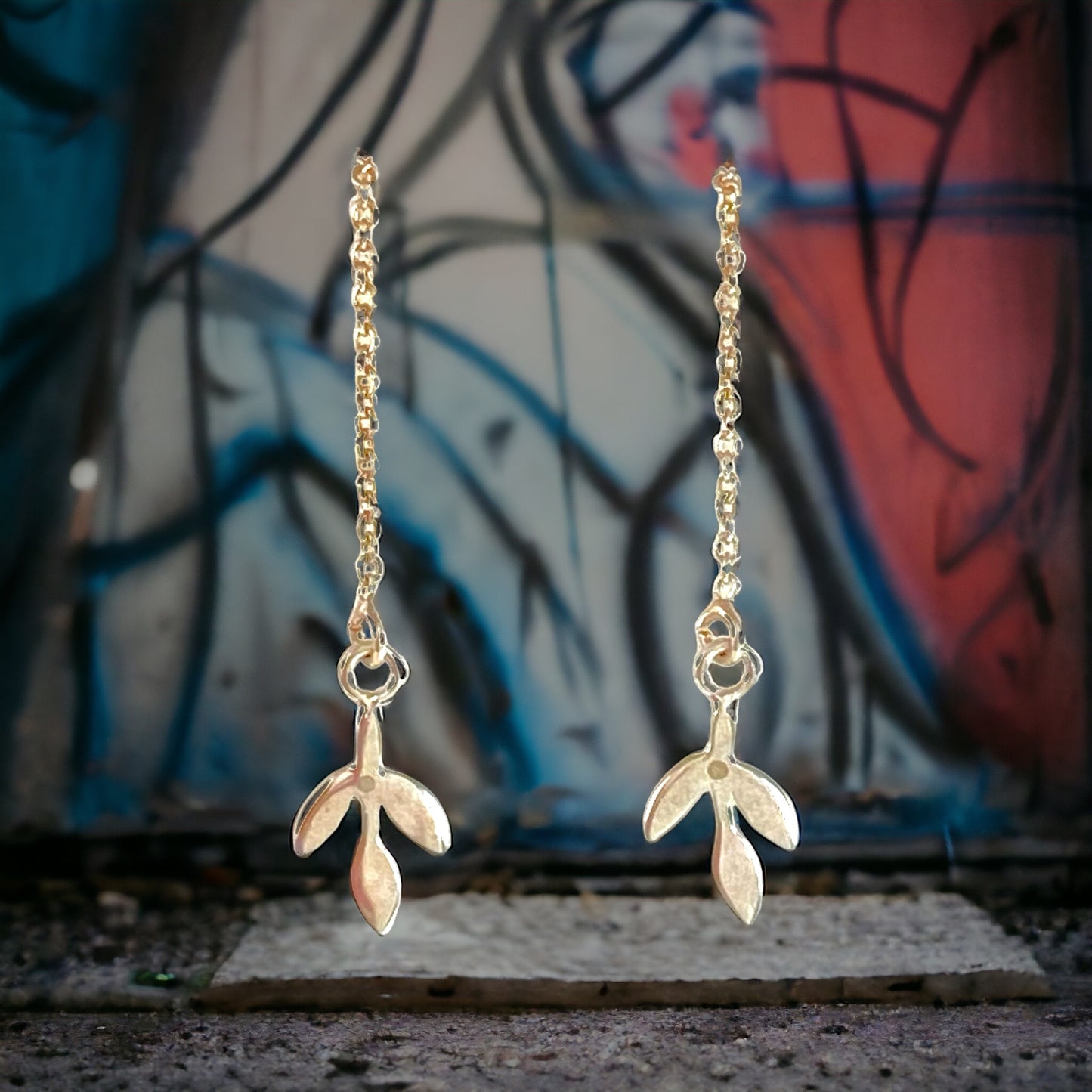 Silver Leaf Threader Earrings