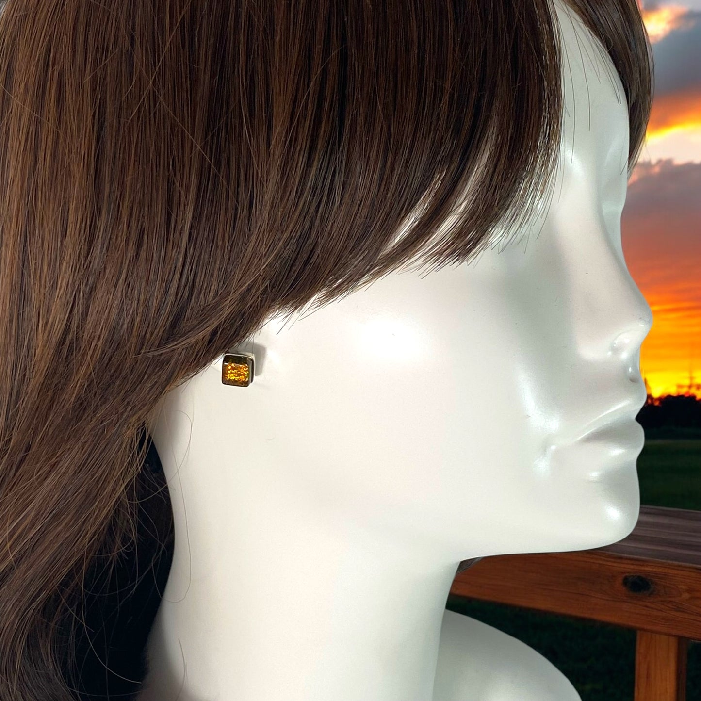 Square Post Earrings in Amber