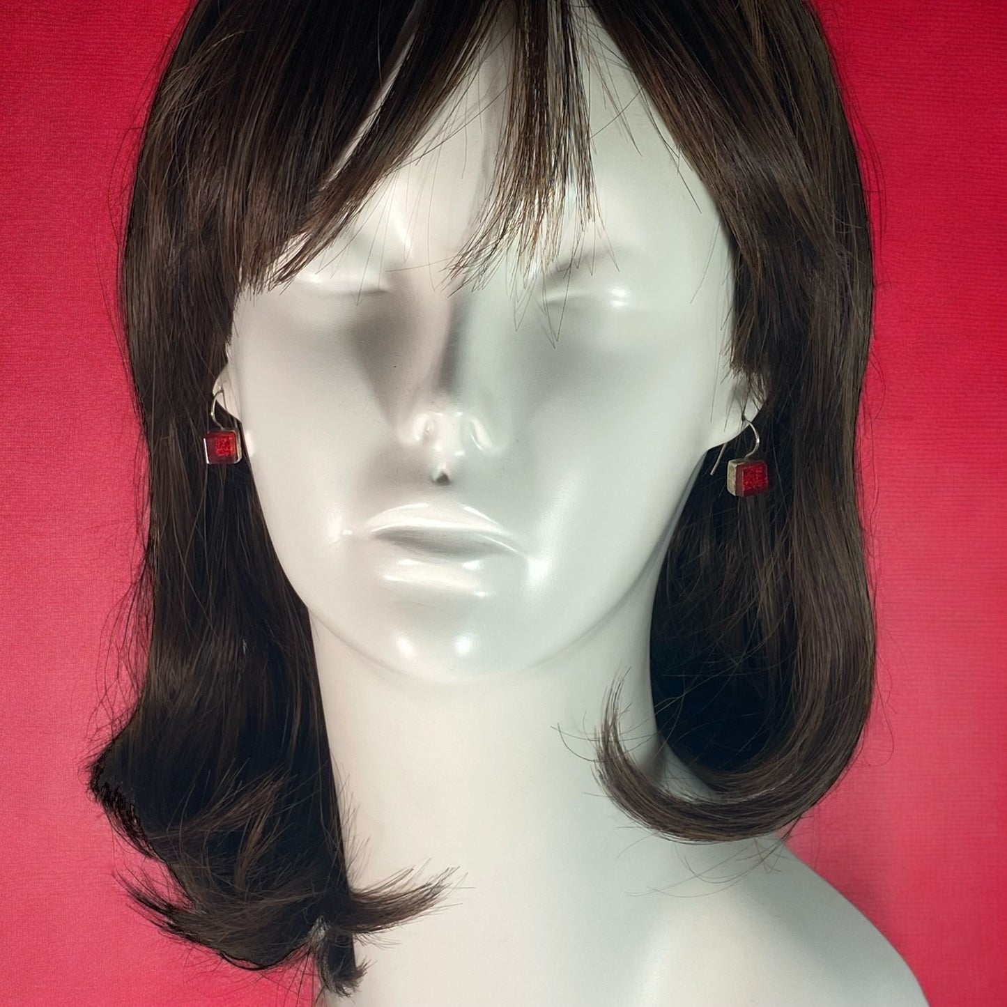 Square Earrings in Cherry