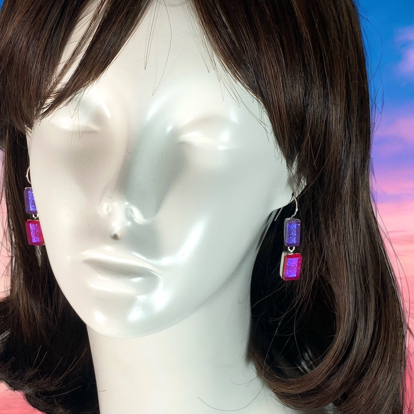 Double Drop Earrings in Blossom and Raspberry