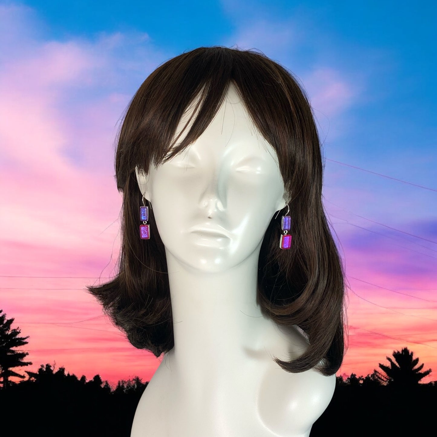 Double Drop Earrings in Blossom and Raspberry