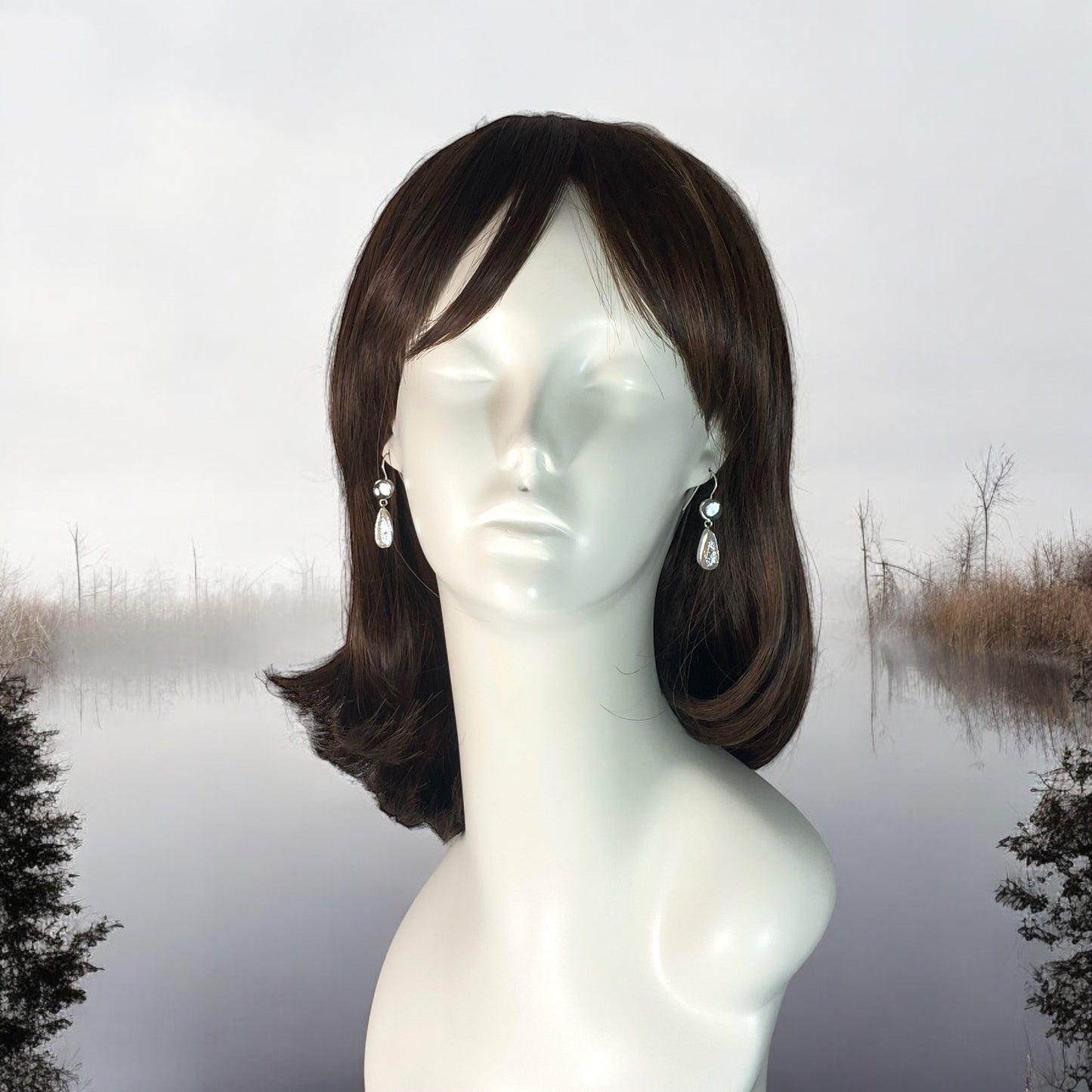 Double Drop Earrings in Platinum and Pearl