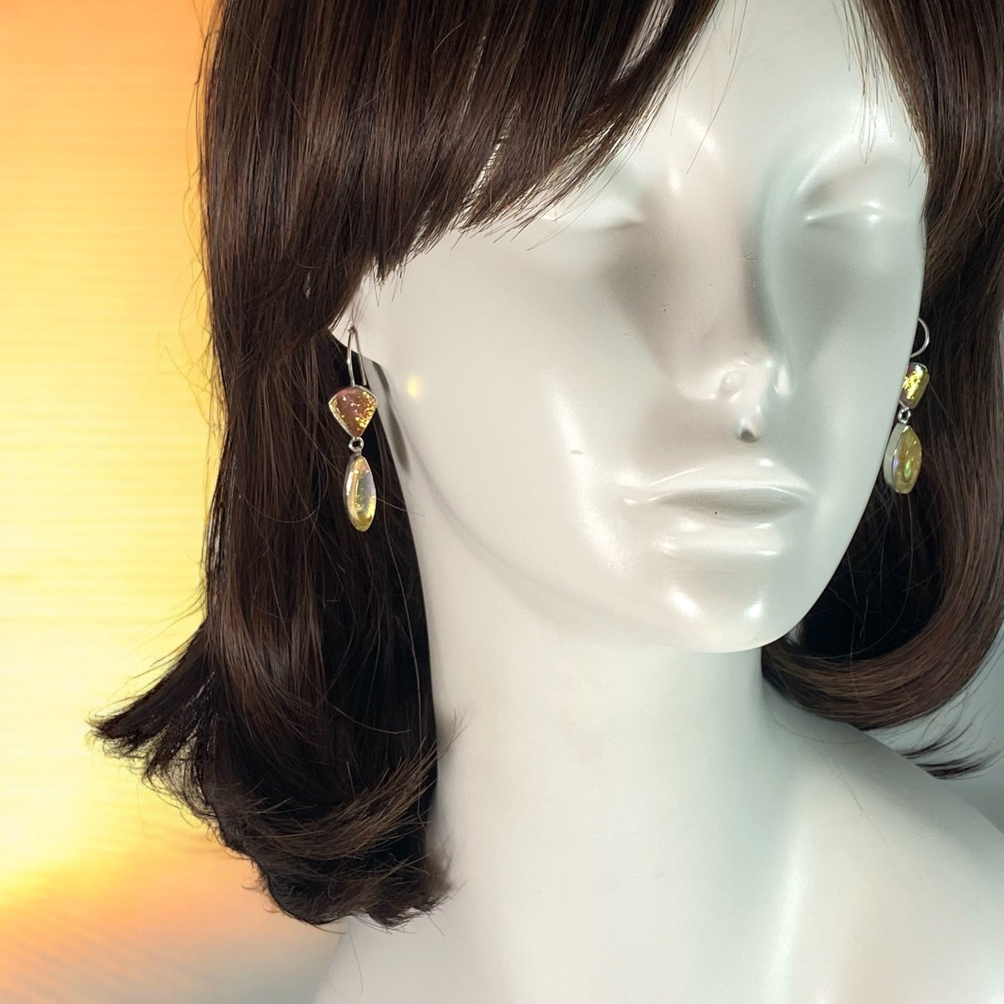 Double Drop Earrings in Peach and Champagne