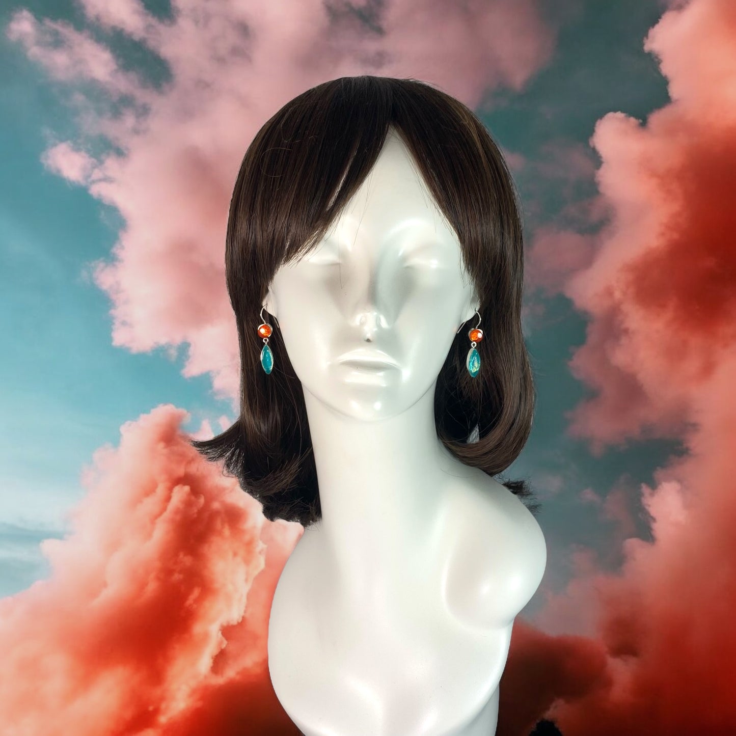 Double Drop Earrings in Tangerine and Sea Foam