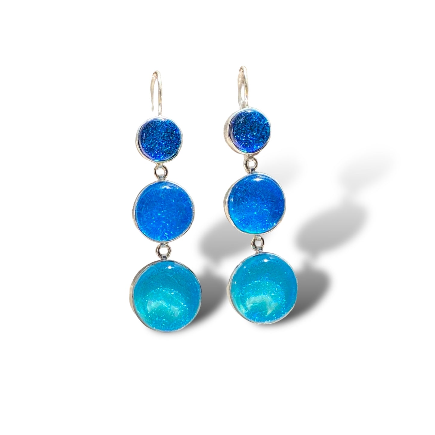 Triple Drop Circle Earrings in Blues
