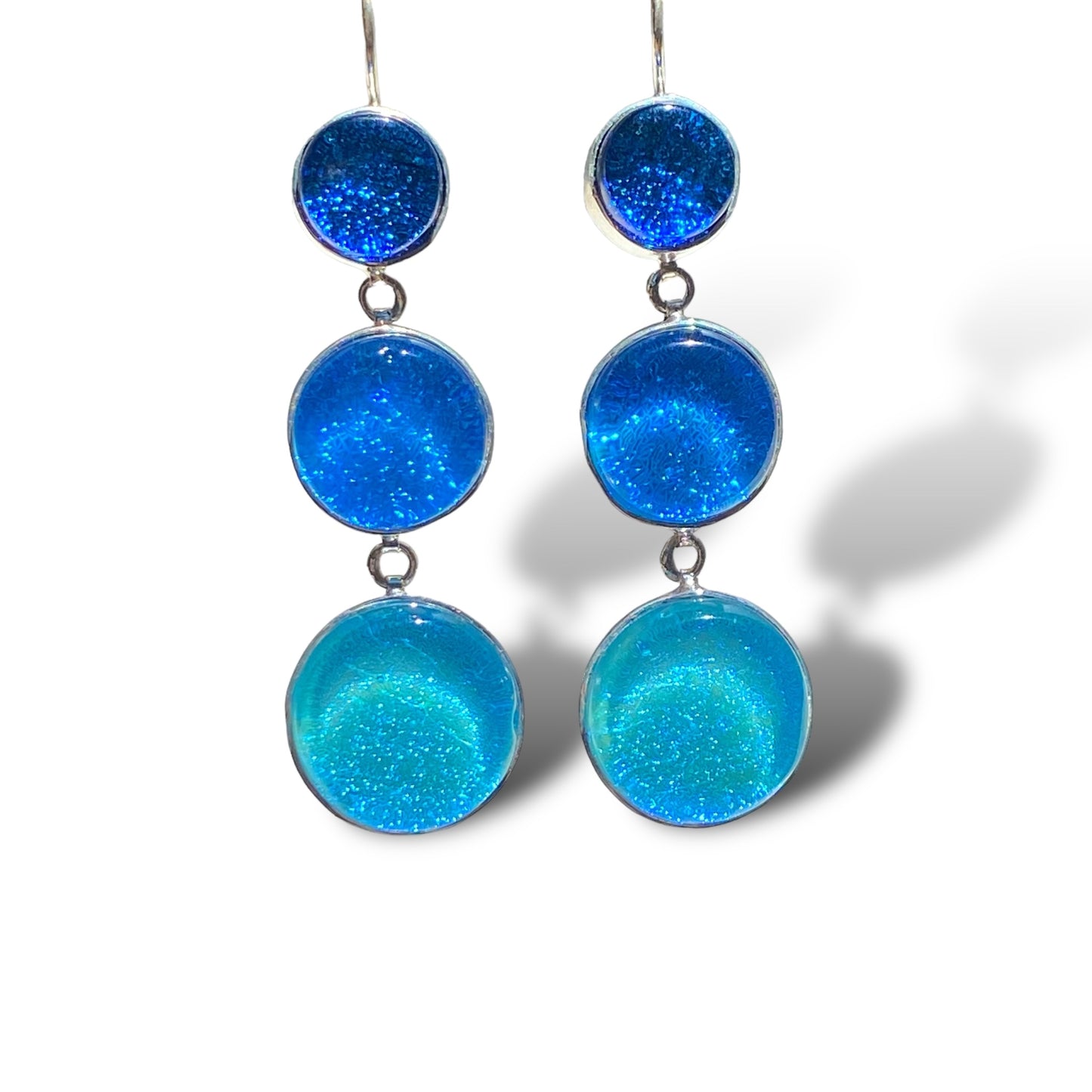 Triple Drop Circle Earrings in Blues