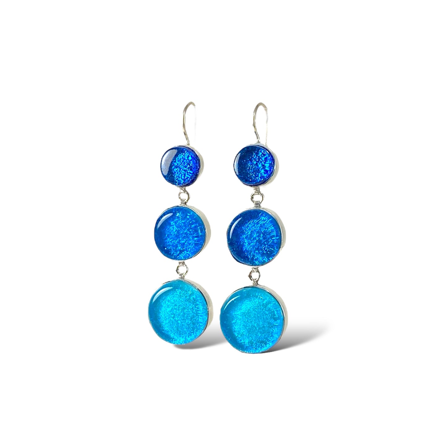 Triple Drop Circle Earrings in Blues