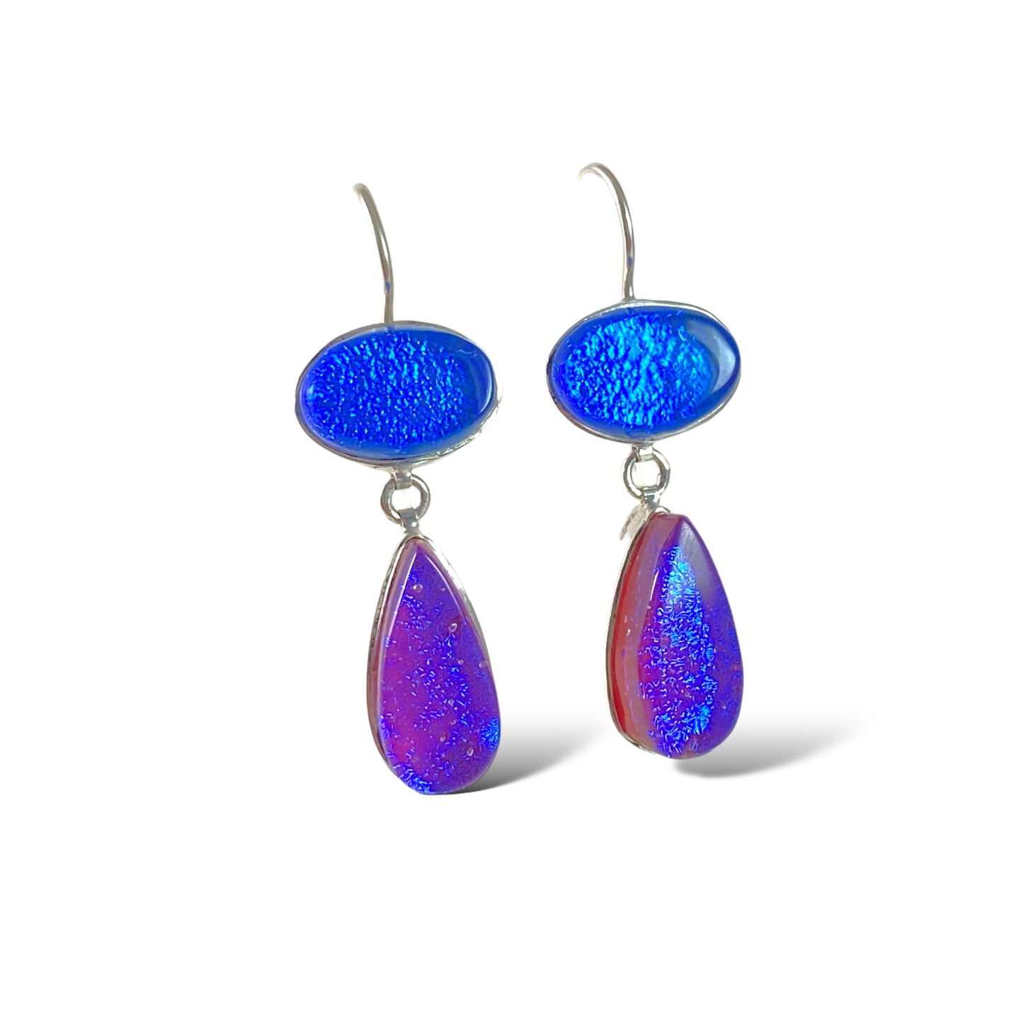 Double Drop Earrings in Azure and Raspberry