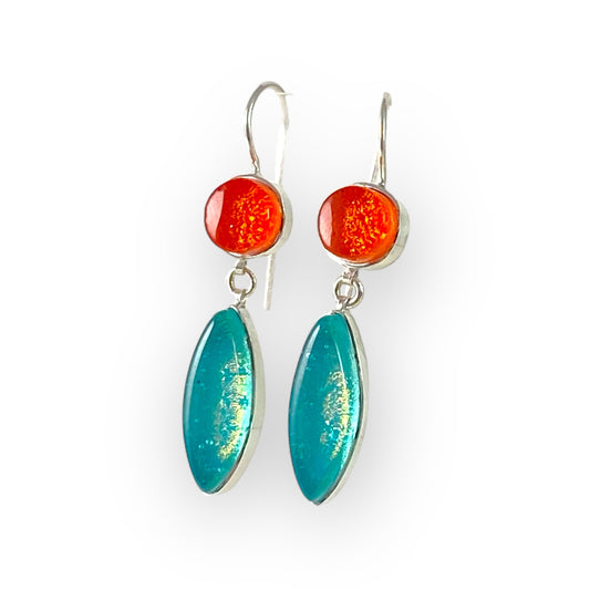 Double Drop Earrings in Tangerine and Sea Foam