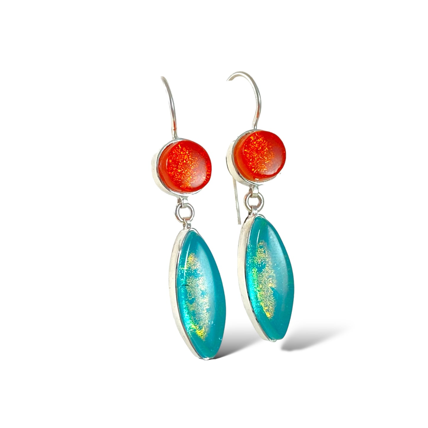 Double Drop Earrings in Tangerine and Sea Foam